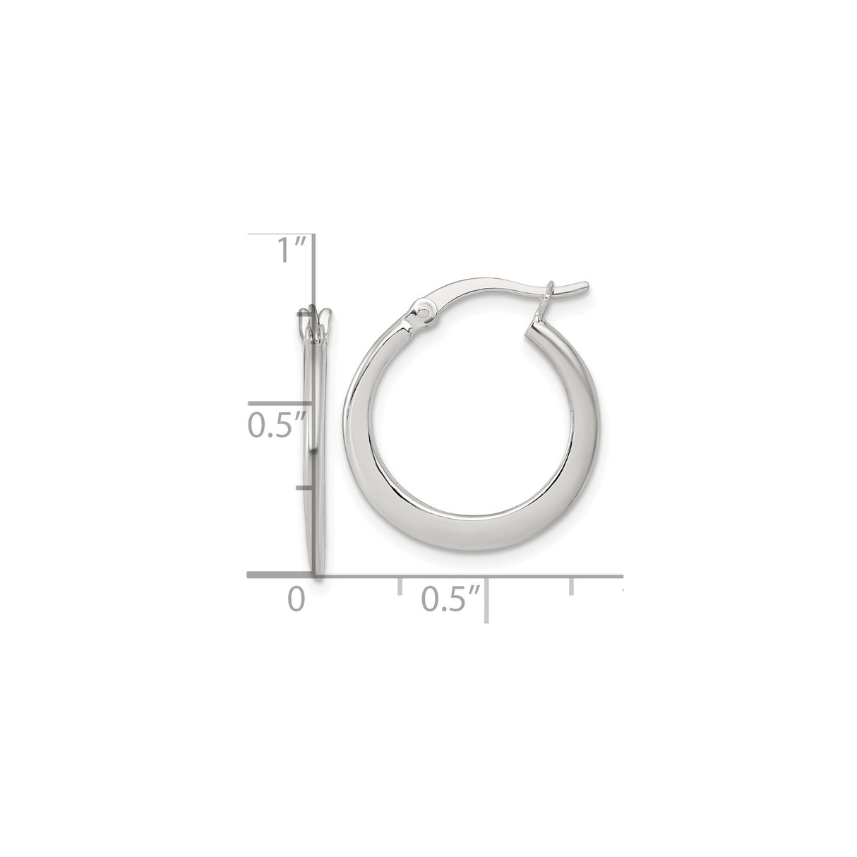 Sterling Silver Hoop Earrings, Smooth Rounded Polished Tapered Design, Lightweight Comfort Fit