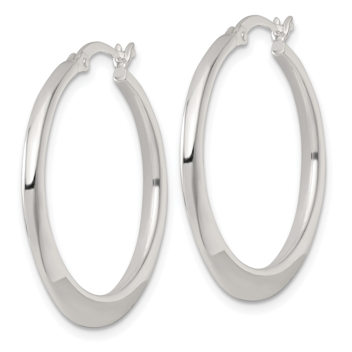 Sterling Silver Hoop Earrings, Classic Round Polished Design, Smooth Shiny Finish, Lightweight Style