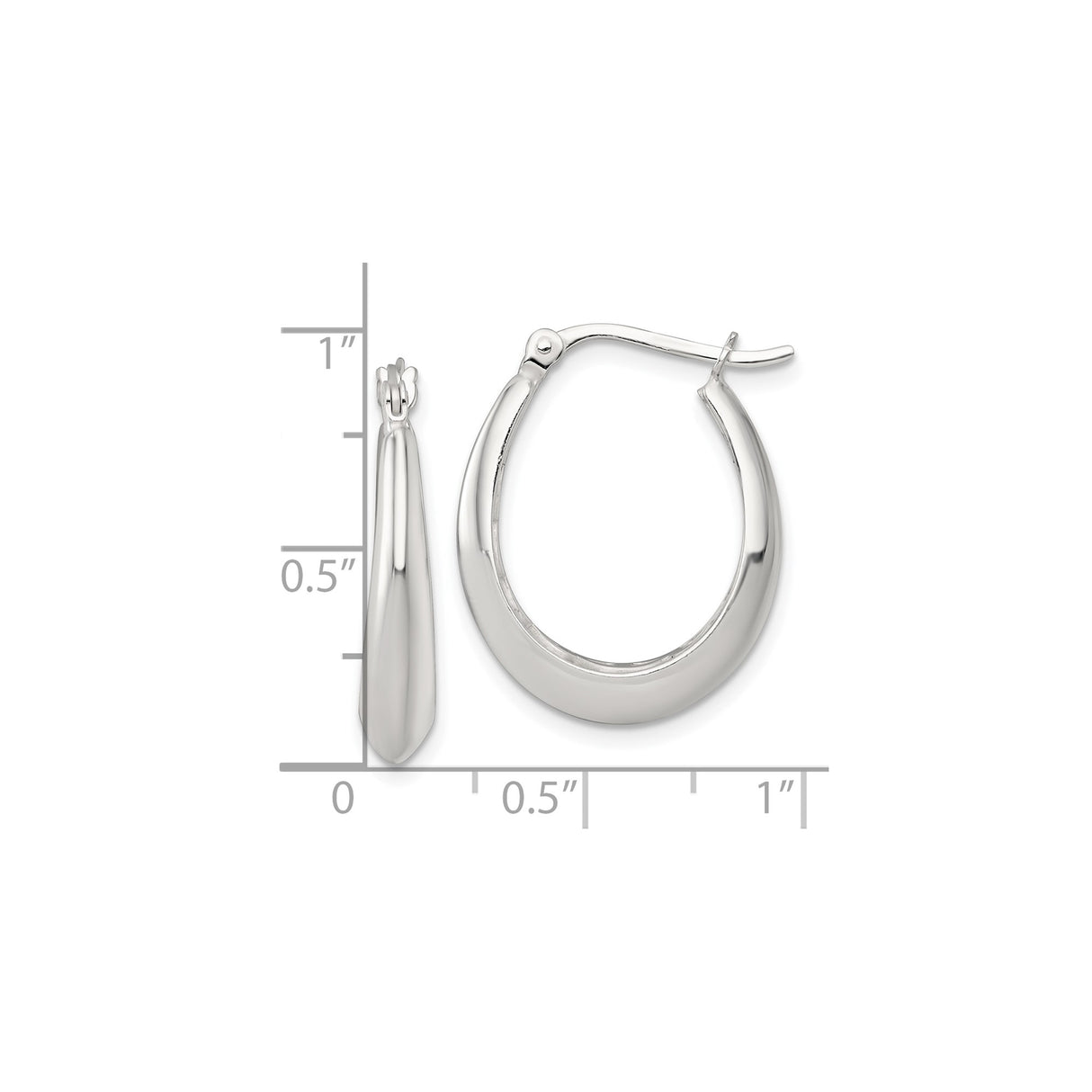 Sterling Silver Teardrop Hoop Earrings, Polished Tapered Design, Lightweight Oval Hoops