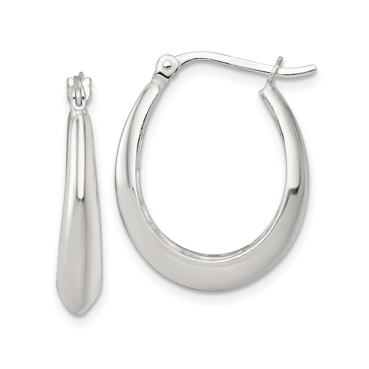 Sterling Silver Teardrop Hoop Earrings, Polished Tapered Design, Lightweight Oval Hoops
