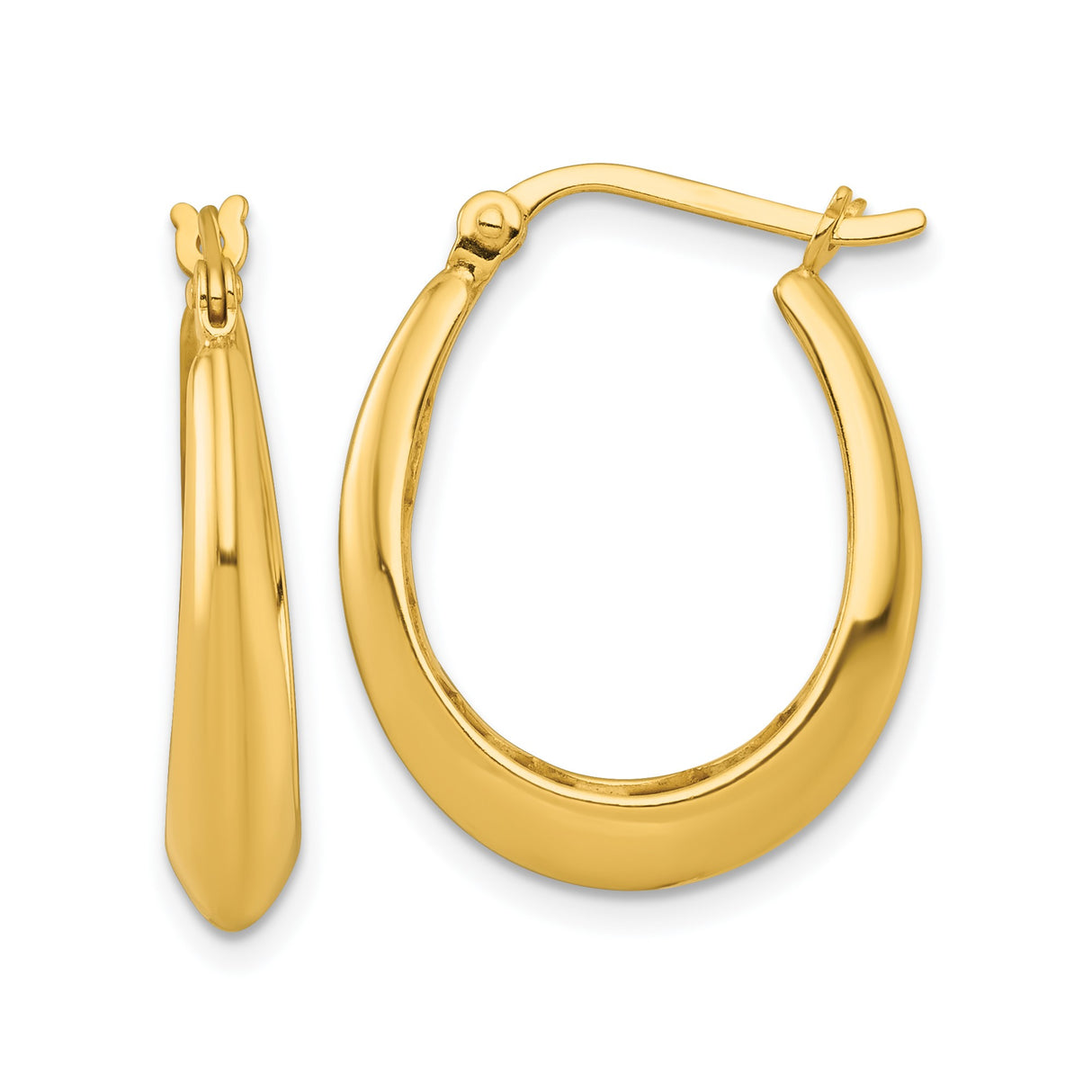 Sterling Silver Gold-Plated Teardrop Hoop Earrings, Sleek Tapered Oval Design for Women