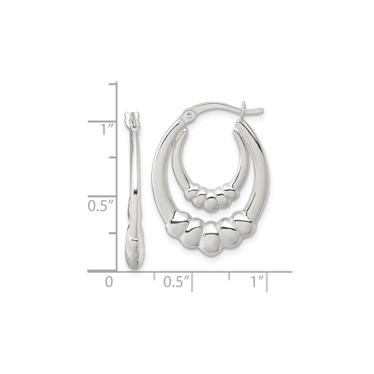 Sterling Silver Double Oval Hoop Earrings, Scalloped Ridged Design, Polished Finish