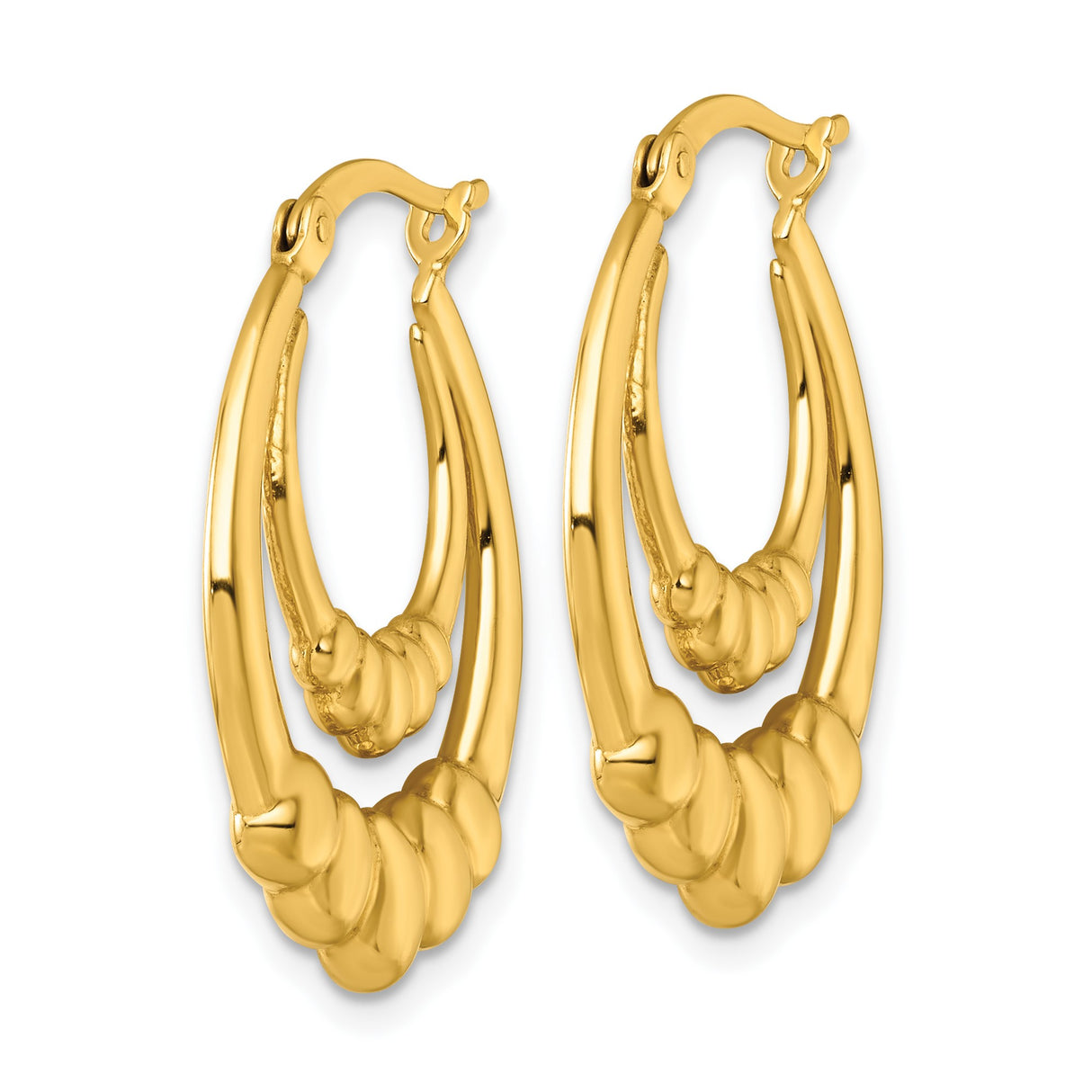 Sterling Silver Hoop Earrings, Gold Plated Dangle Hoops with Scalloped Textured Oval Design, Boho Style