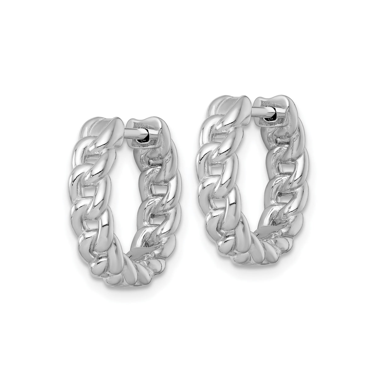 Sterling Silver Cuban Link Hoop Earrings, Polished Interwoven Chain Design for Women
