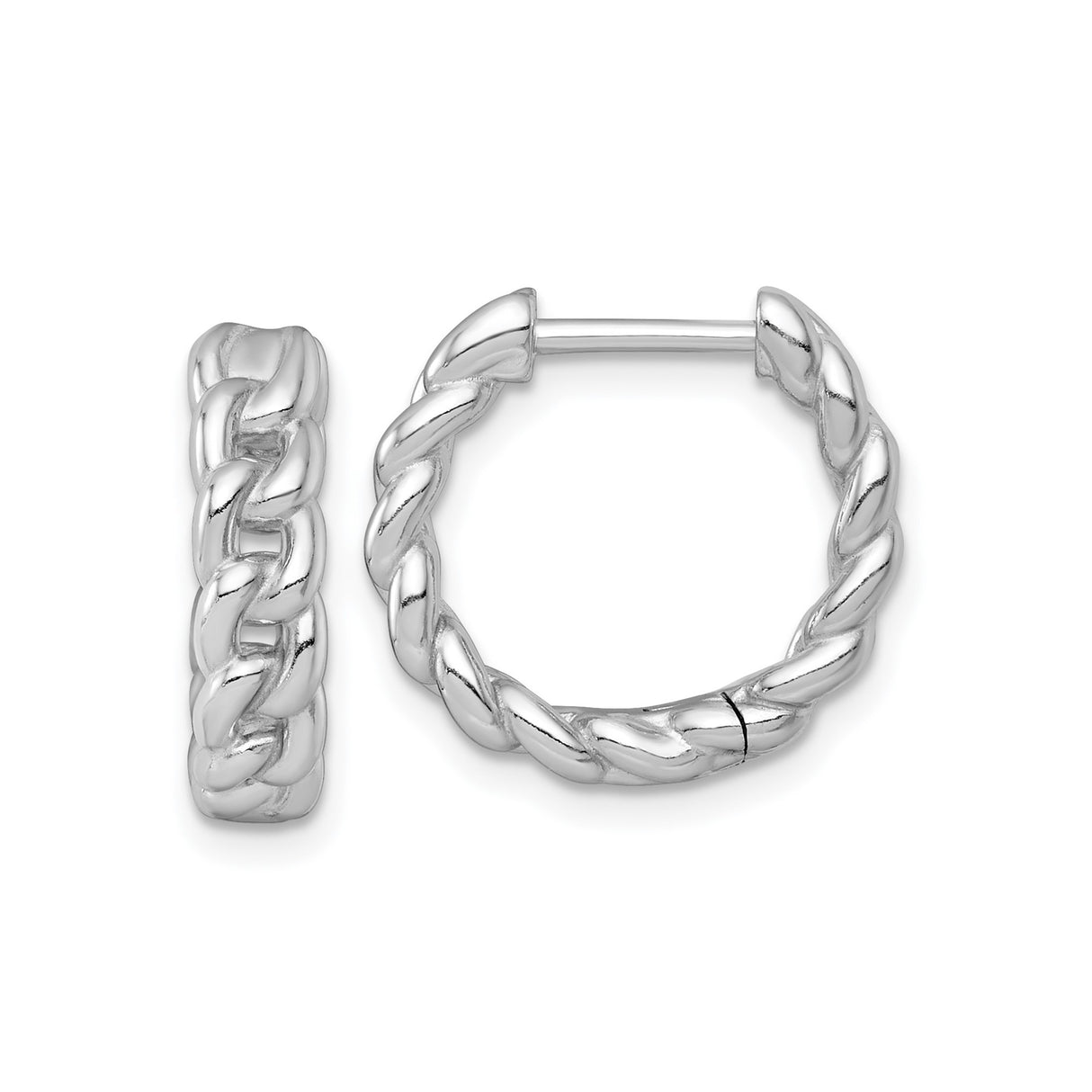 Sterling Silver Cuban Link Hoop Earrings, Polished Interwoven Chain Design for Women