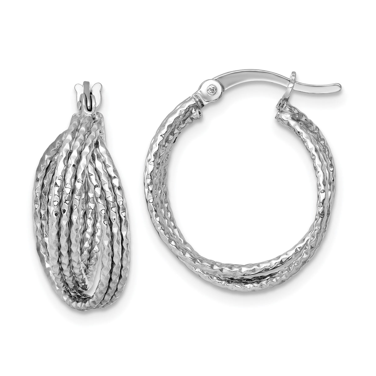 Sterling Silver Twisted Hoop Earrings with Diamond-Cut Finish and Crisscross Design