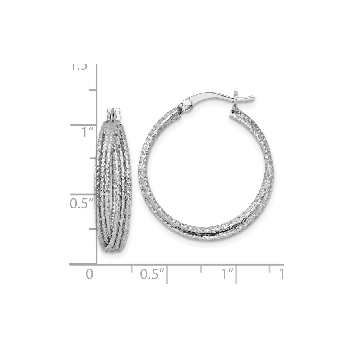 Sterling Silver Triple Hoop Earrings, Textured Twisted Design with Diamond Cut Finish