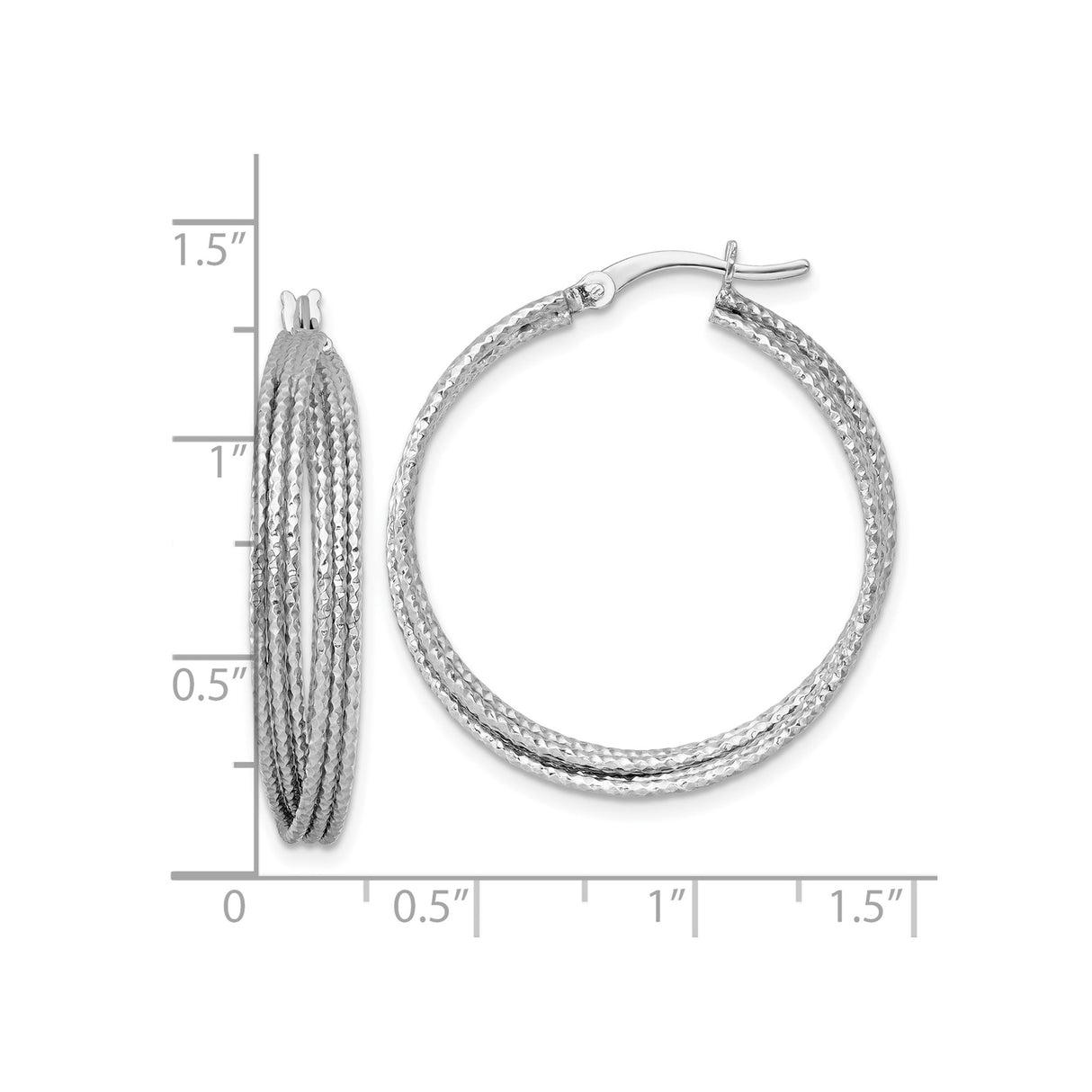 Sterling Silver Multi Row Hoop Earrings, Textured Diamond Cut Crisscross Design for Women