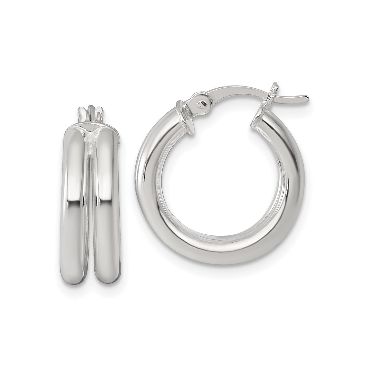 Sterling Silver Hoop Earrings, Rounded Tubular Design with High Polish Finish