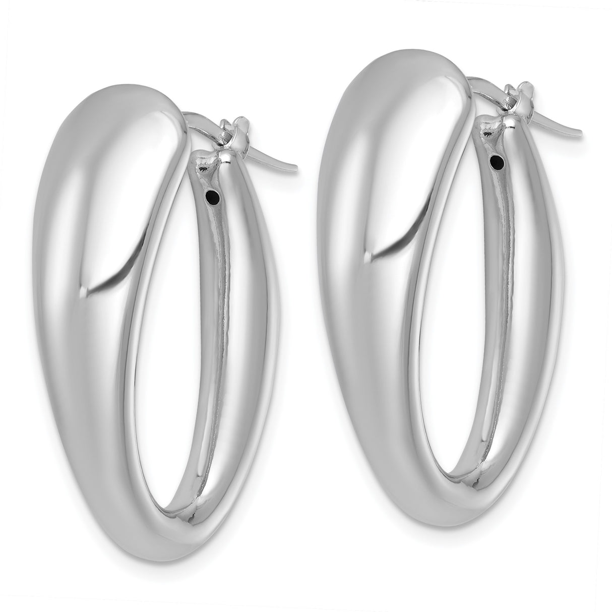 Sterling Silver Teardrop Hoop Earrings, Rhodium Plated Minimalist Oval Design for Women