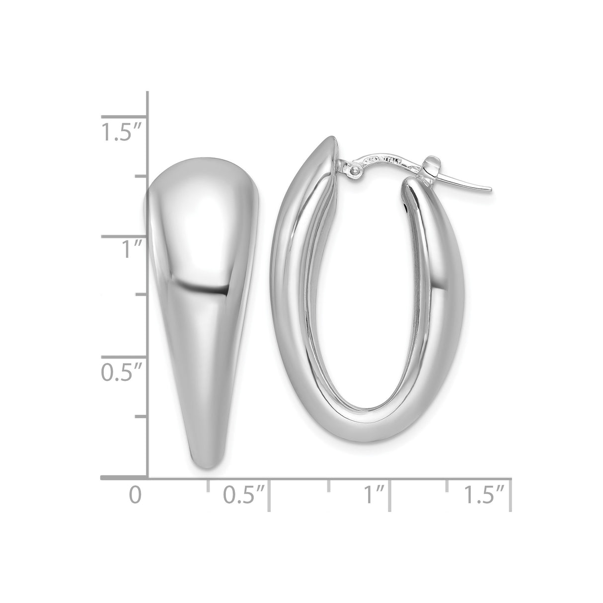 Sterling Silver Teardrop Hoop Earrings, Rhodium Plated Minimalist Oval Design for Women