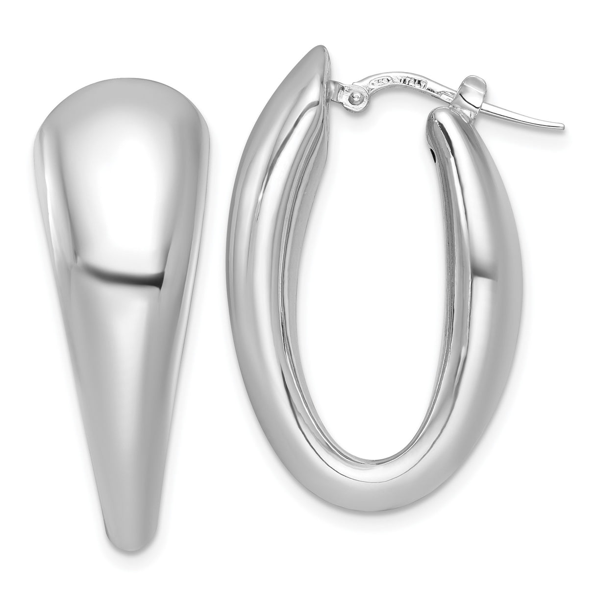Sterling Silver Teardrop Hoop Earrings, Rhodium Plated Minimalist Oval Design for Women