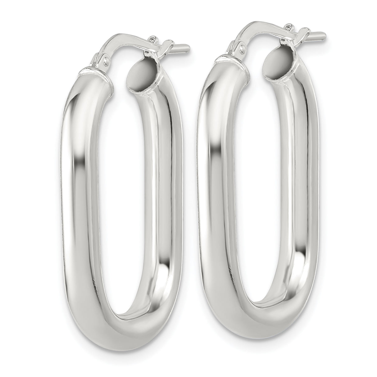 Sterling Silver Oval Hoop Earrings with Polished Finish and Hinged Closure, 30mm Size