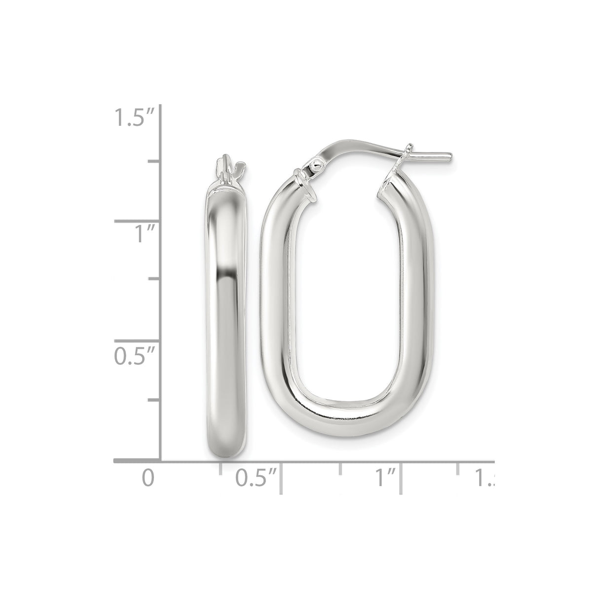 Sterling Silver Oval Hoop Earrings with Polished Finish and Hinged Closure, 30mm Size