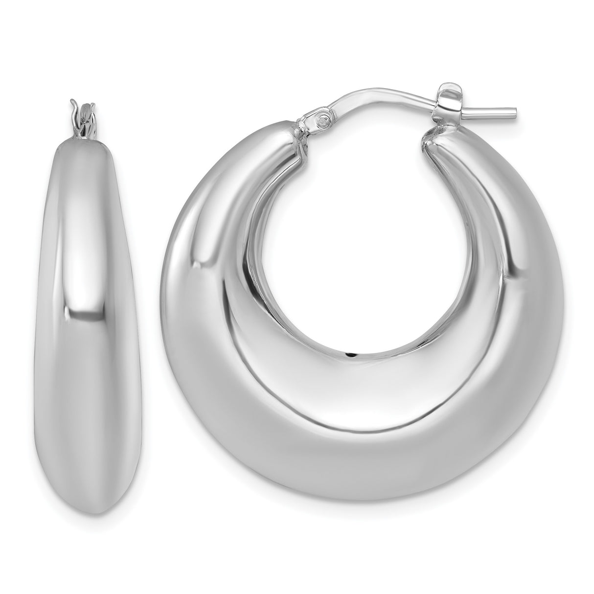 Sterling Silver Hoop Earrings, Thick Bold Rounded Design, Polished Minimalist Style