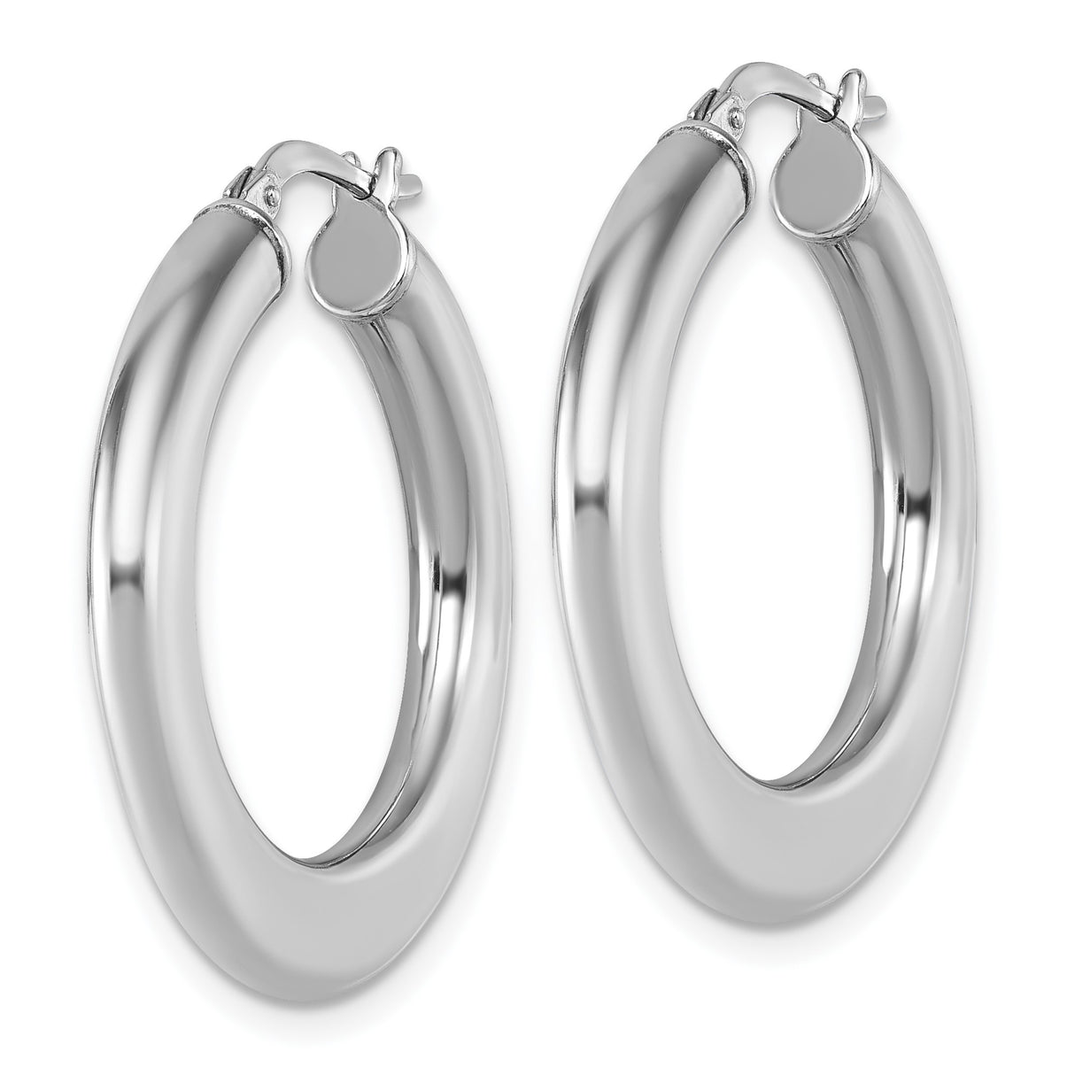 Sterling Silver Hoop Earrings, 28mm Medium Round Polished Lightweight Tube Design for Women