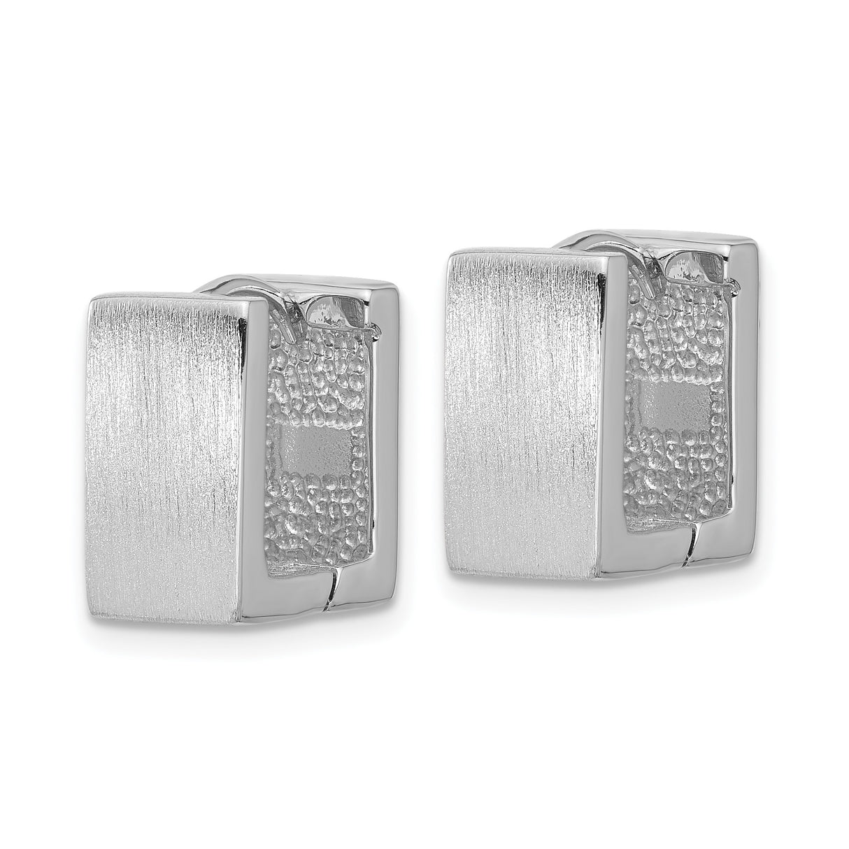 Sterling Silver Rectangular Hoop Earrings with Brushed Front and Polished Back for Men