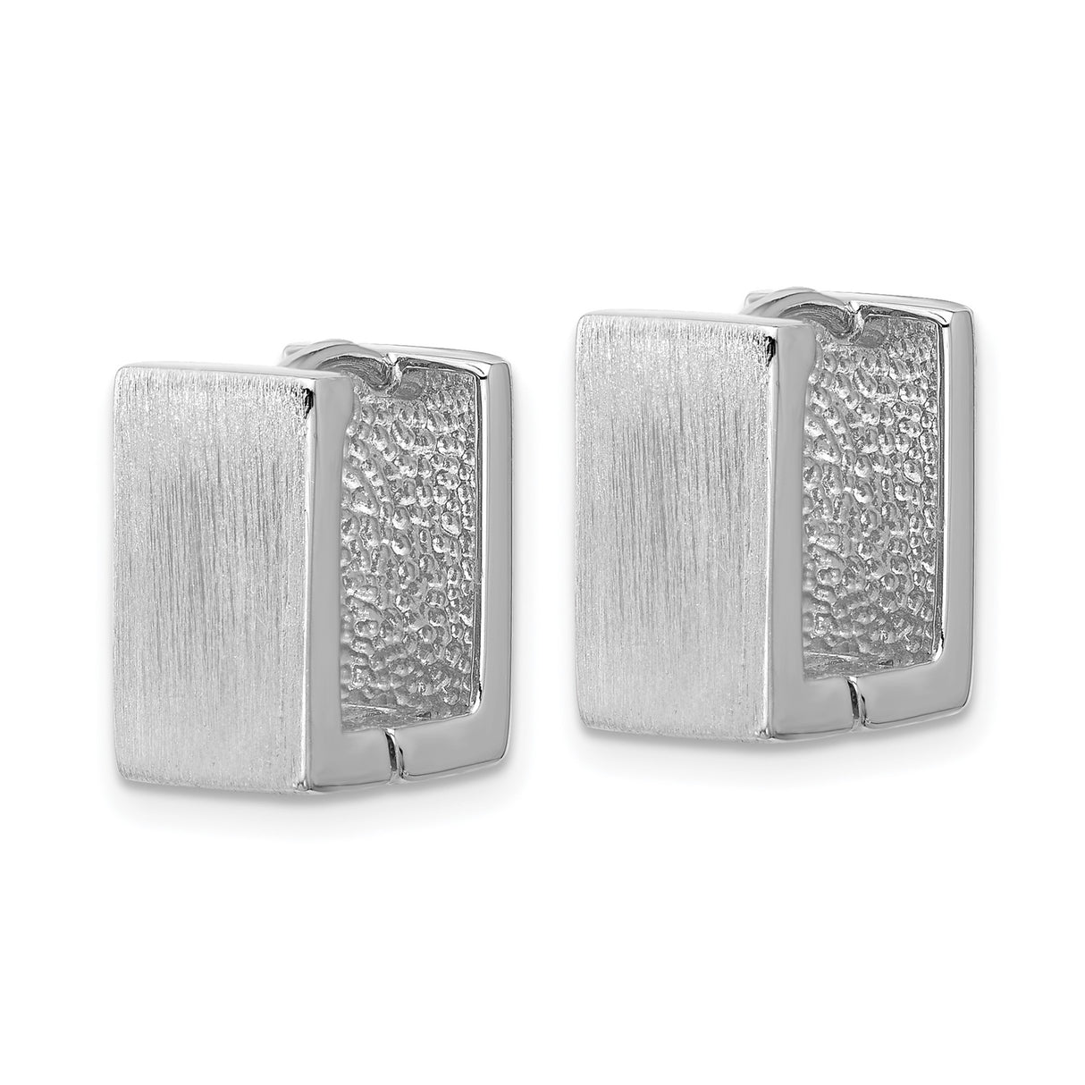 Sterling Silver Rectangular Hoop Earrings with Brushed Front and Polished Back for Men