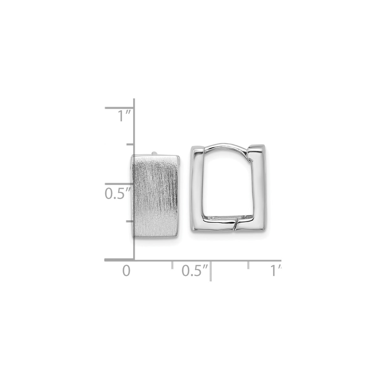 Sterling Silver Rectangular Hoop Earrings with Brushed Front and Polished Back for Men