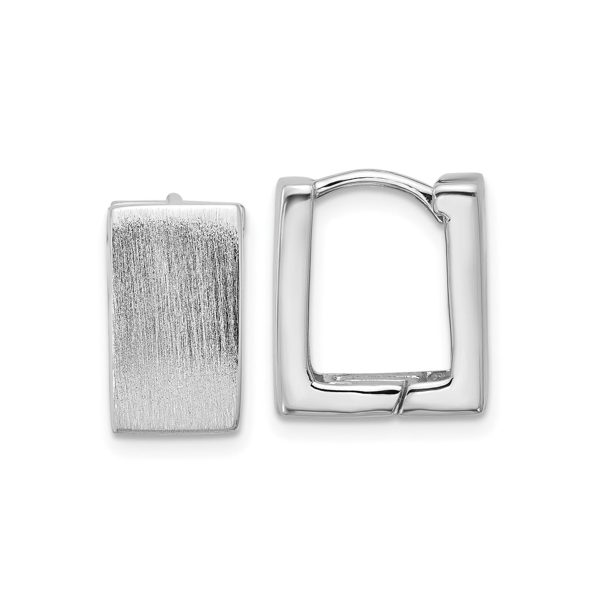 Sterling Silver Rectangular Hoop Earrings with Brushed Front and Polished Back for Men