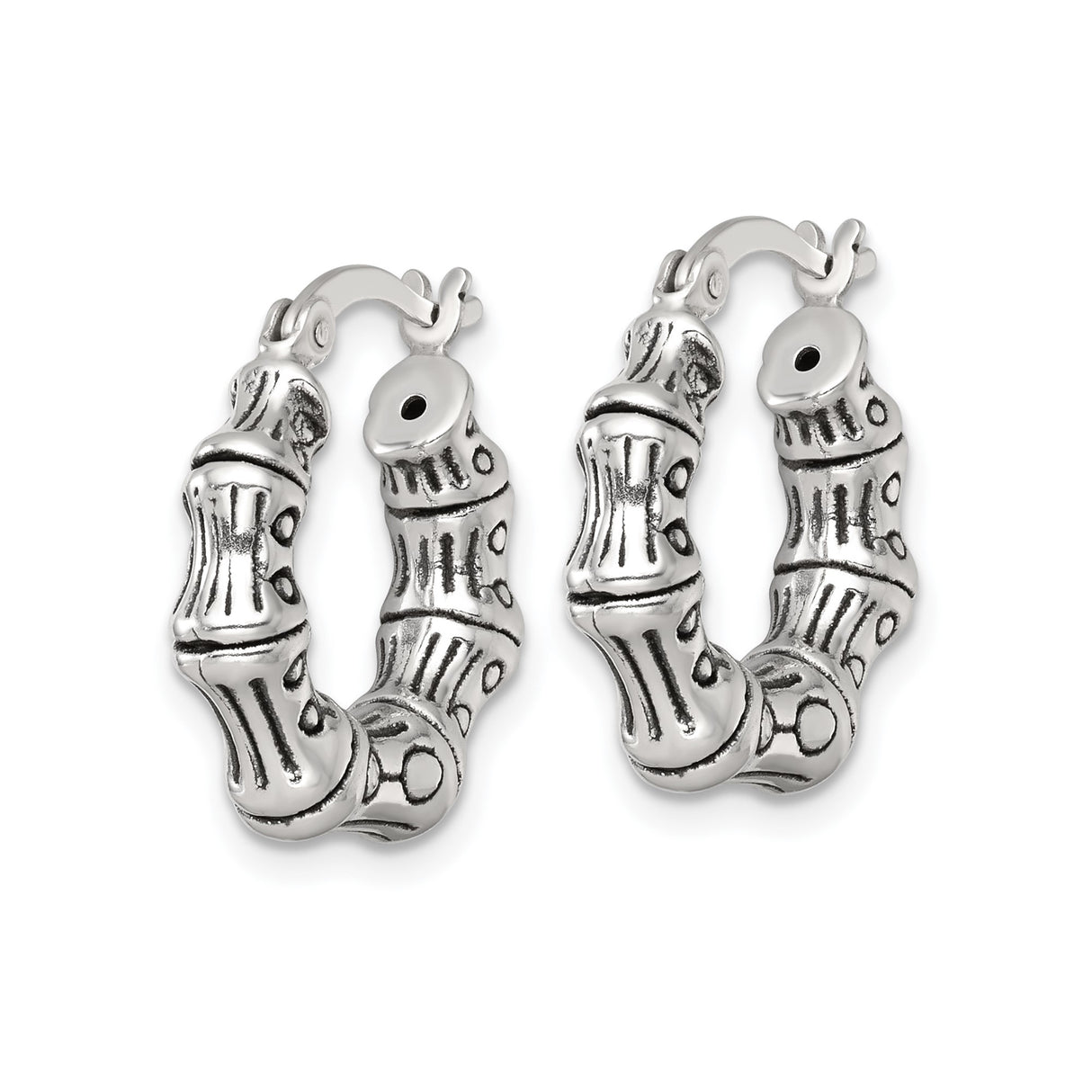 Sterling Silver Bamboo Hoop Earrings, Oxidized Textured Design, Nature-Inspired Artisan Jewelry