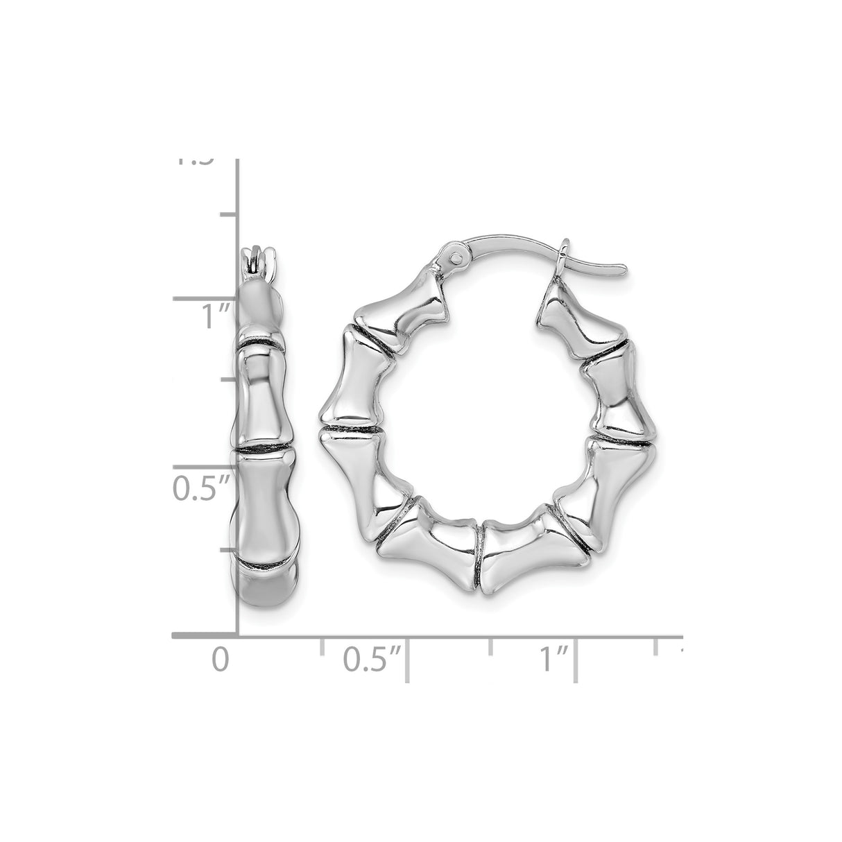 Sterling Silver Bamboo Style Hoop Earrings with Polished Finish and Organic Texture