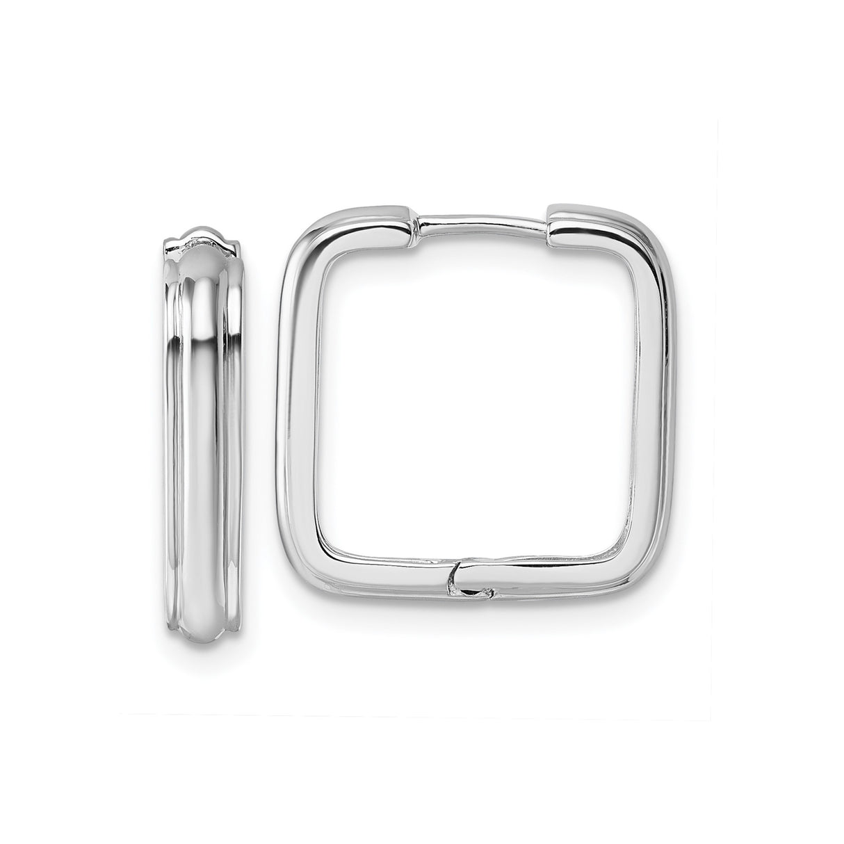 Sterling Silver Square Hoop Earrings, Polished Rhodium Plated, Modern Geometric Style