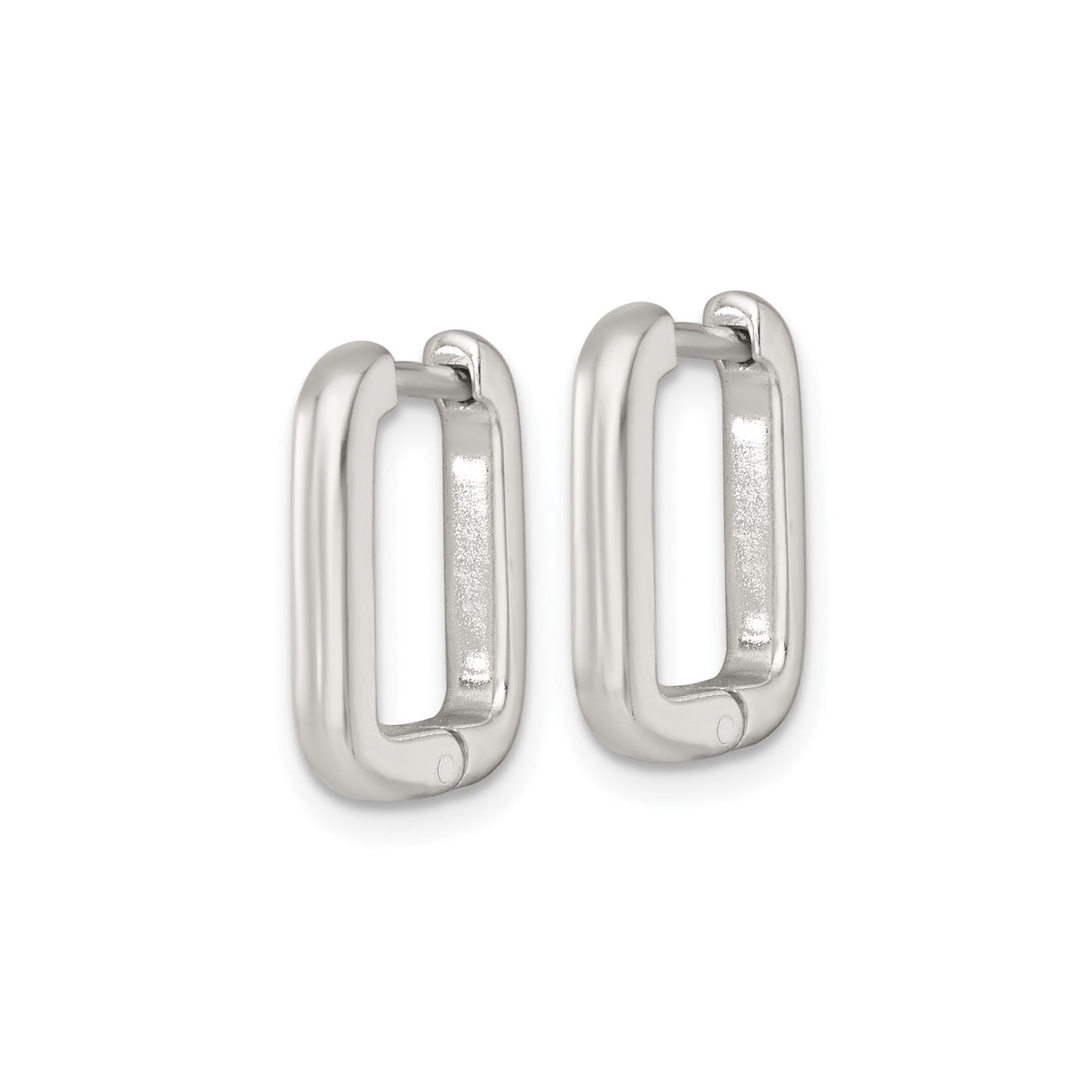 Sterling Silver Rectangular Hoop Earrings, Hinged Closure, High Polish, Unisex Minimalist Design