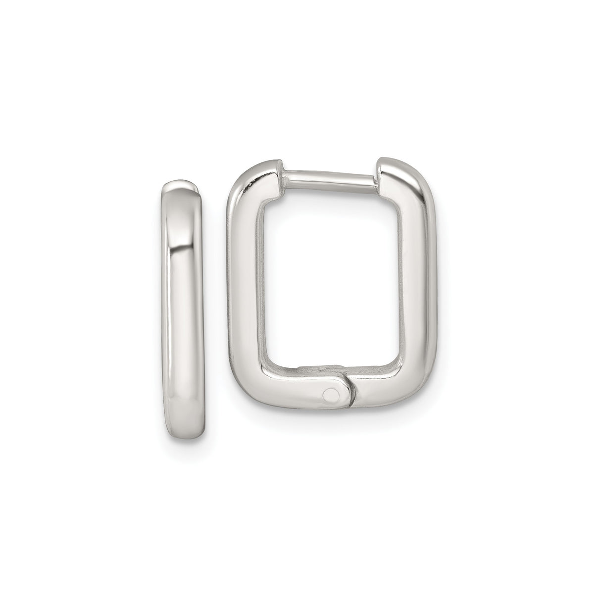 Sterling Silver Rectangular Hoop Earrings, Hinged Closure, High Polish, Unisex Minimalist Design