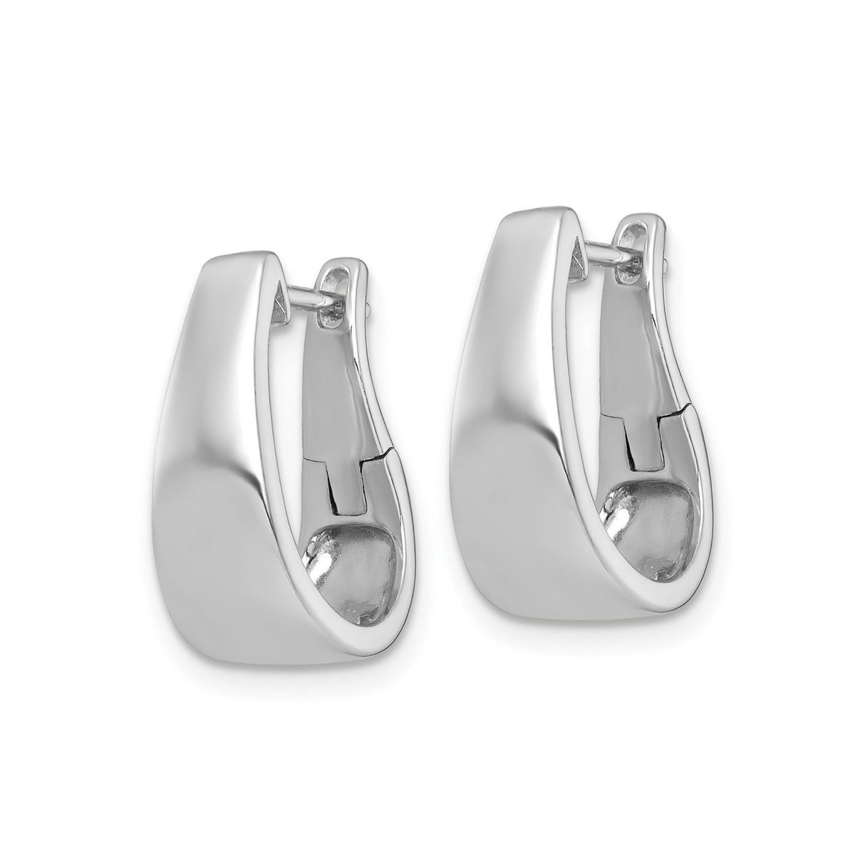 Sterling Silver Tapered Hoop Earrings, Rhodium Plated Minimalist Hinged Design for Women