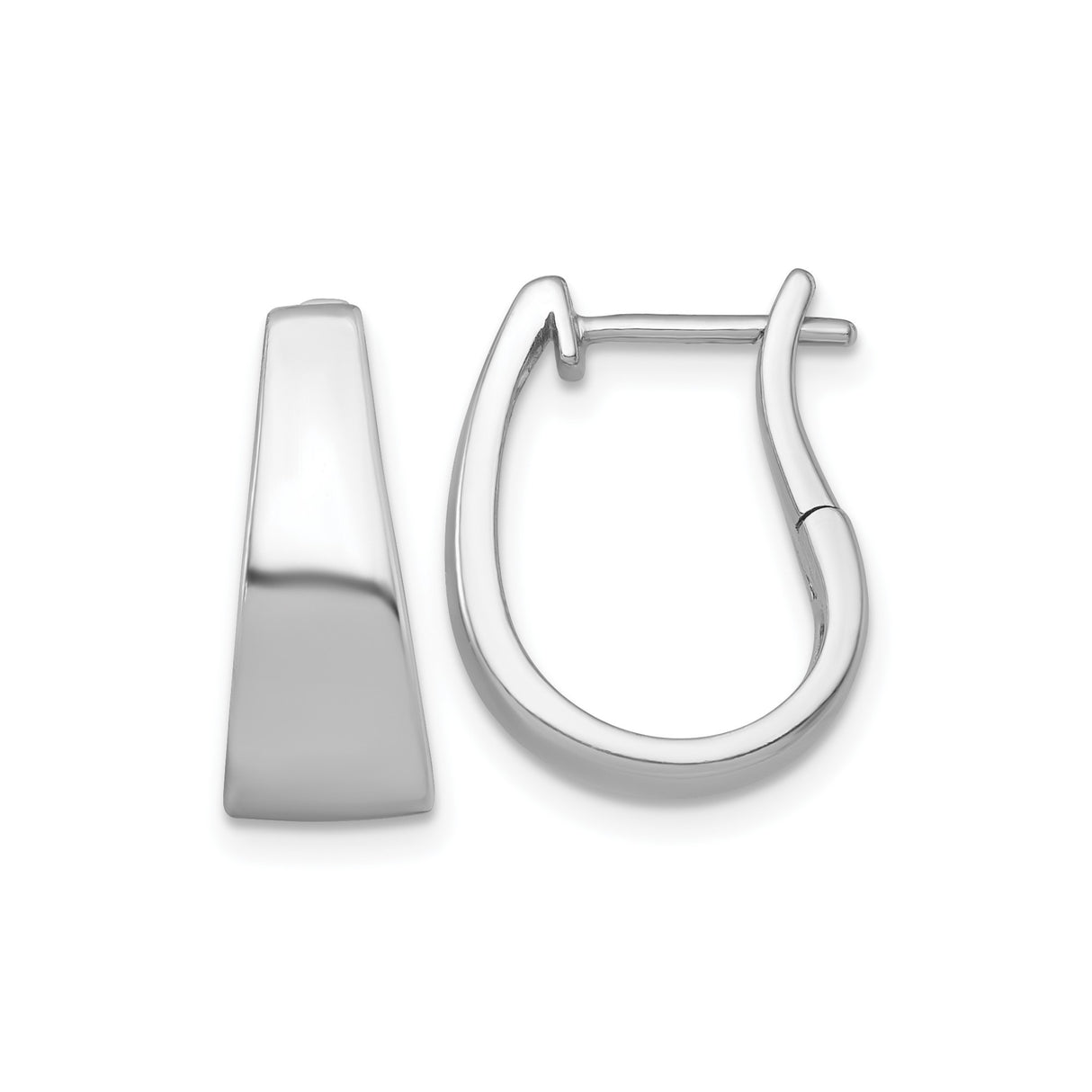 Sterling Silver Tapered Hoop Earrings, Rhodium Plated Minimalist Hinged Design for Women