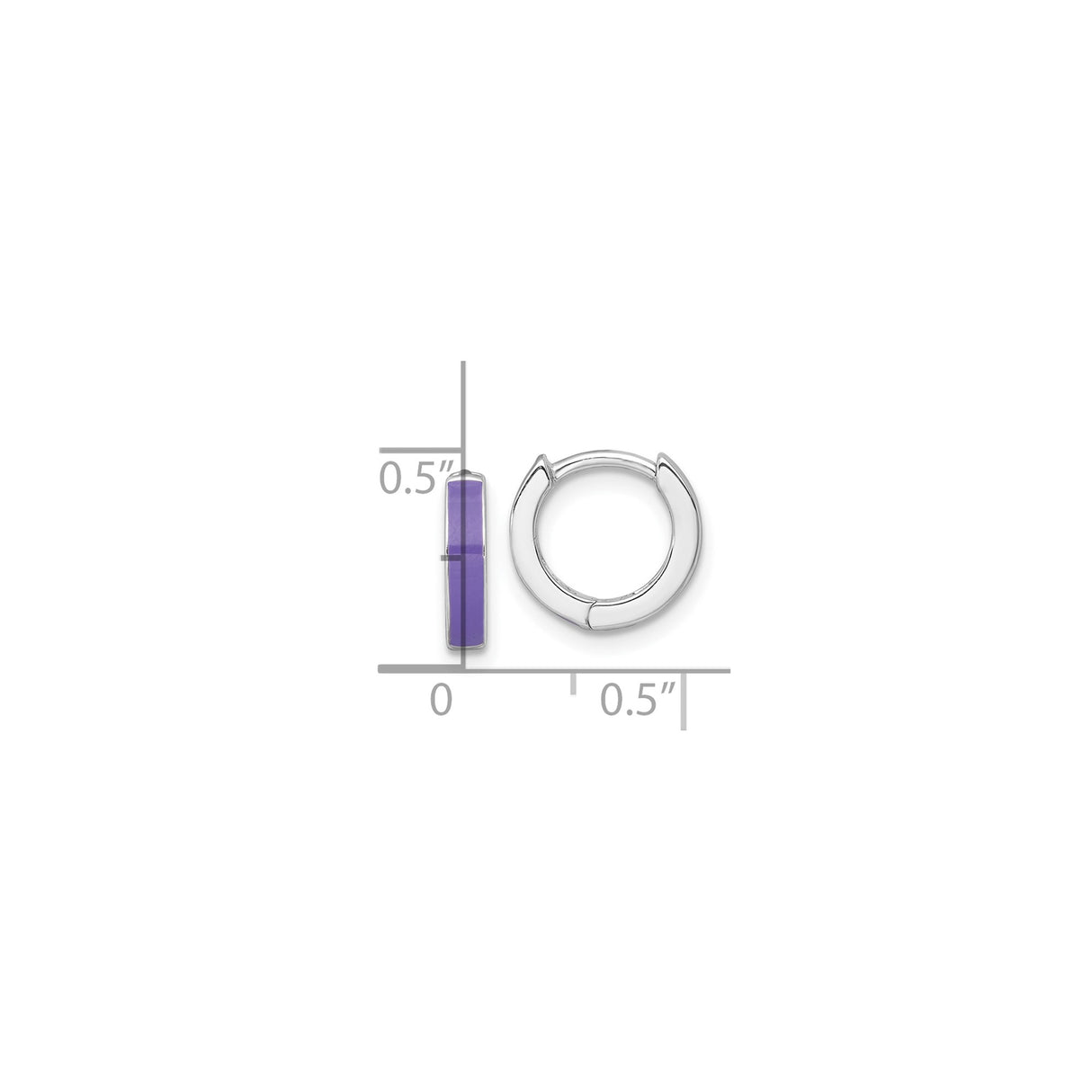 Sterling Silver Huggie Hoop Earrings with Purple Enamel Inlay, Rhodium Plated Minimalist Style