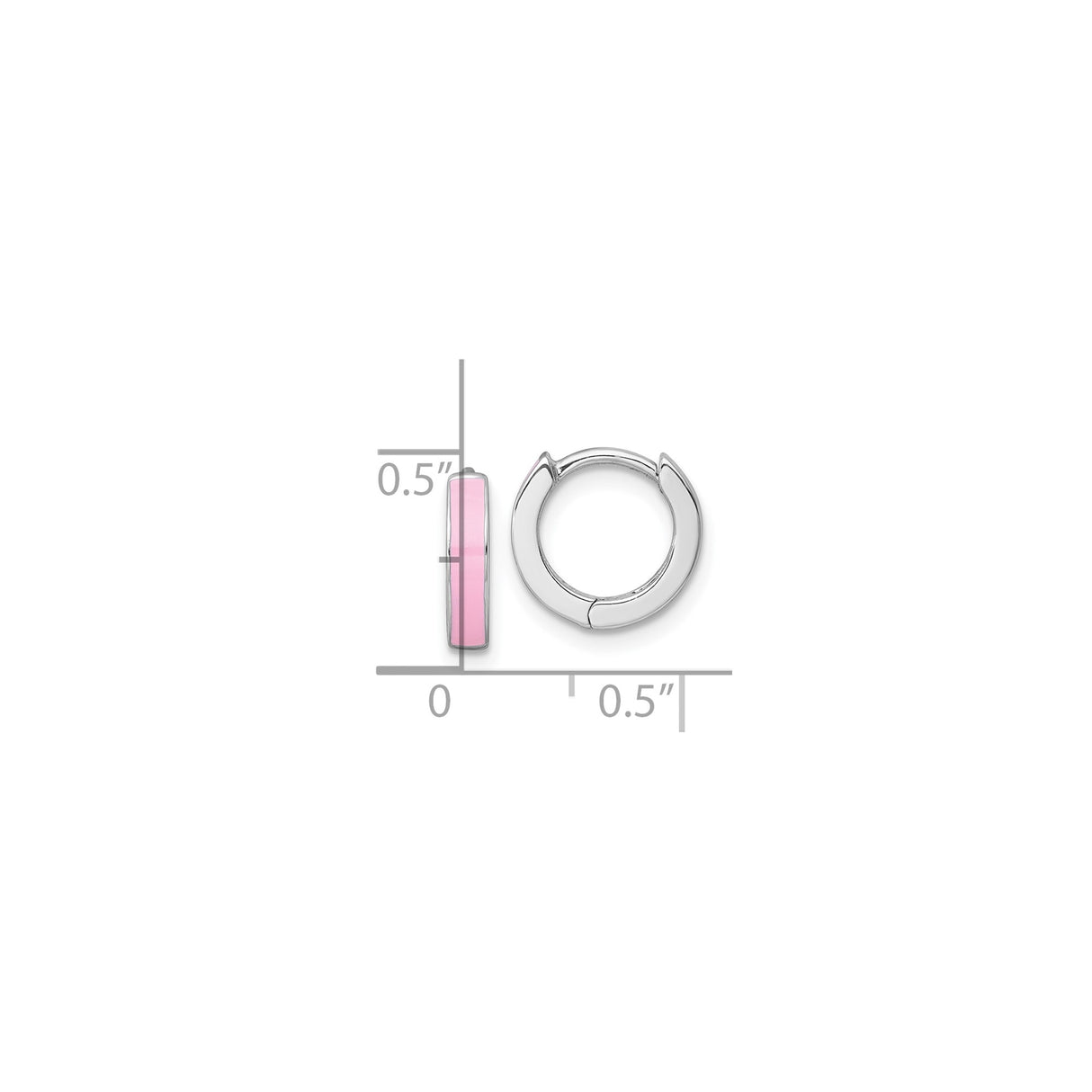Sterling Silver Huggie Earrings with Soft Pink Enamel Inlay, Rhodium Plated Minimalist Hoops
