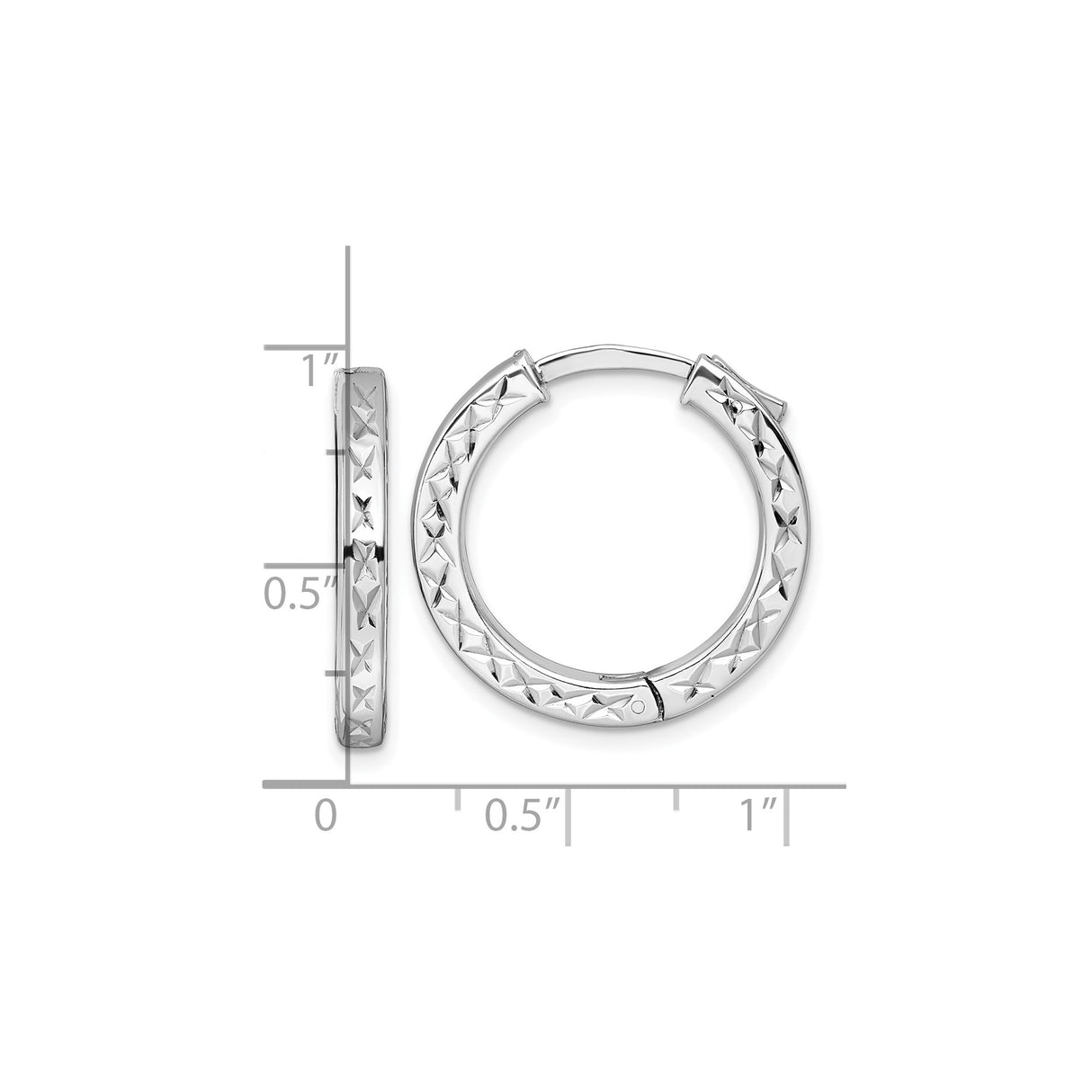 Sterling Silver Starburst Textured Hoop Earrings, Diamond Cut Rhodium Plated Design