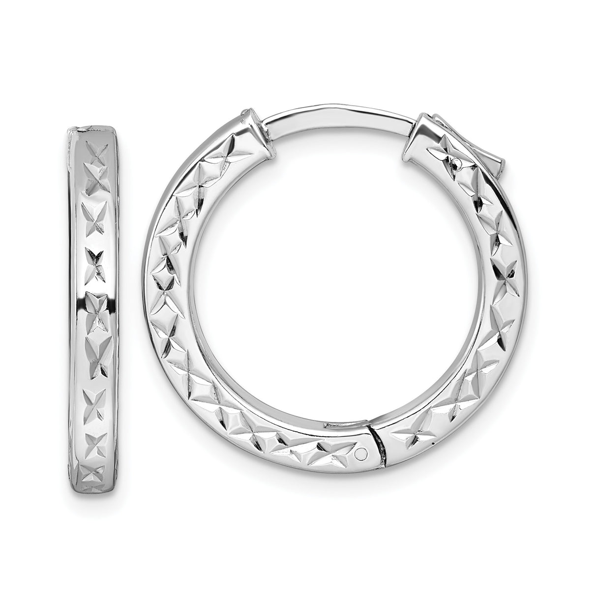 Sterling Silver Starburst Textured Hoop Earrings, Diamond Cut Rhodium Plated Design