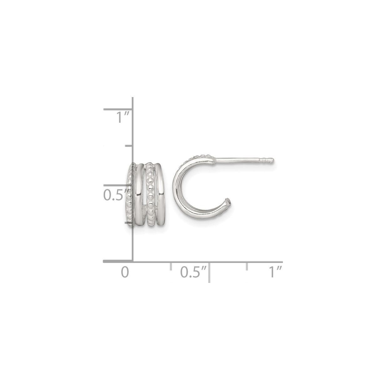 Sterling Silver Triple Hoop Stud Earrings with Polished and Textured Beaded Design