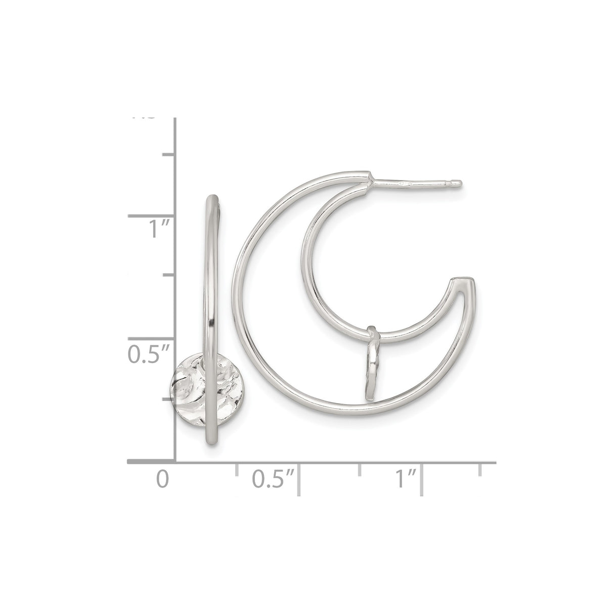 Sterling Silver Hoop Earrings with Hammered Textured Disc, Minimalist Open Circle Design