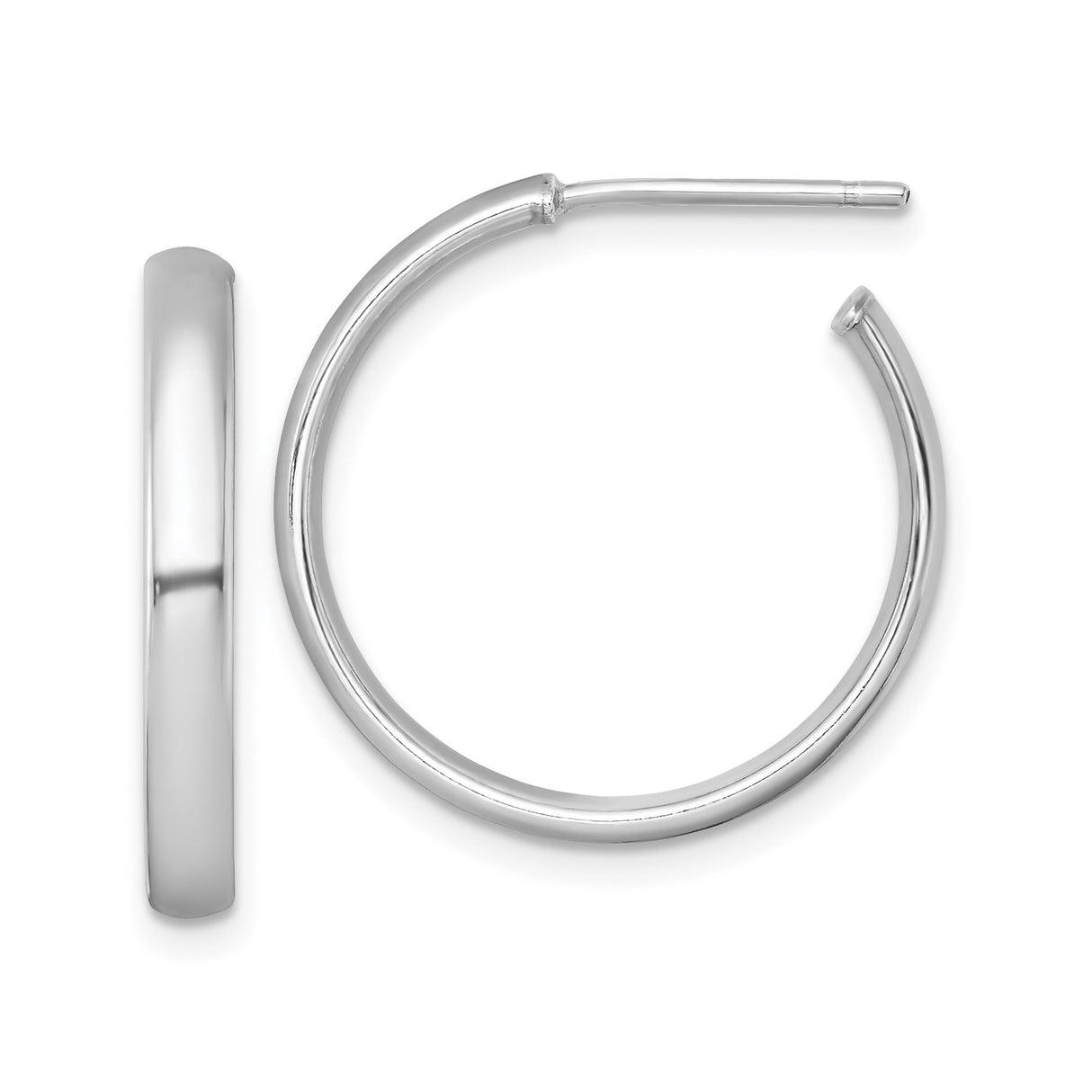 Sterling Silver Hoop Earrings, Polished Rhodium Plated Medium Minimalist Style for Women