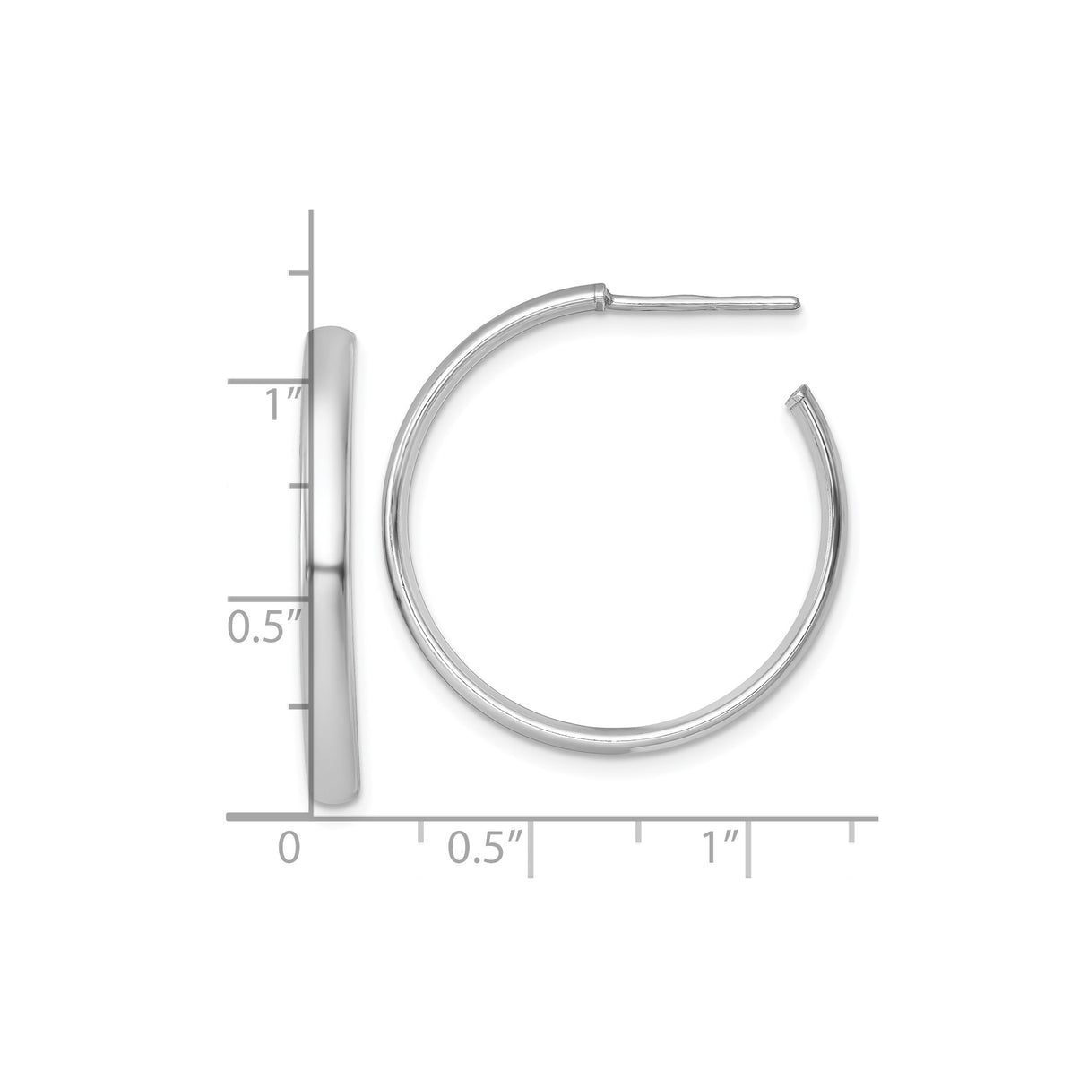 Sterling Silver Hoop Earrings, Polished Rhodium Finish, Lightweight Minimalist C-Hoop Style