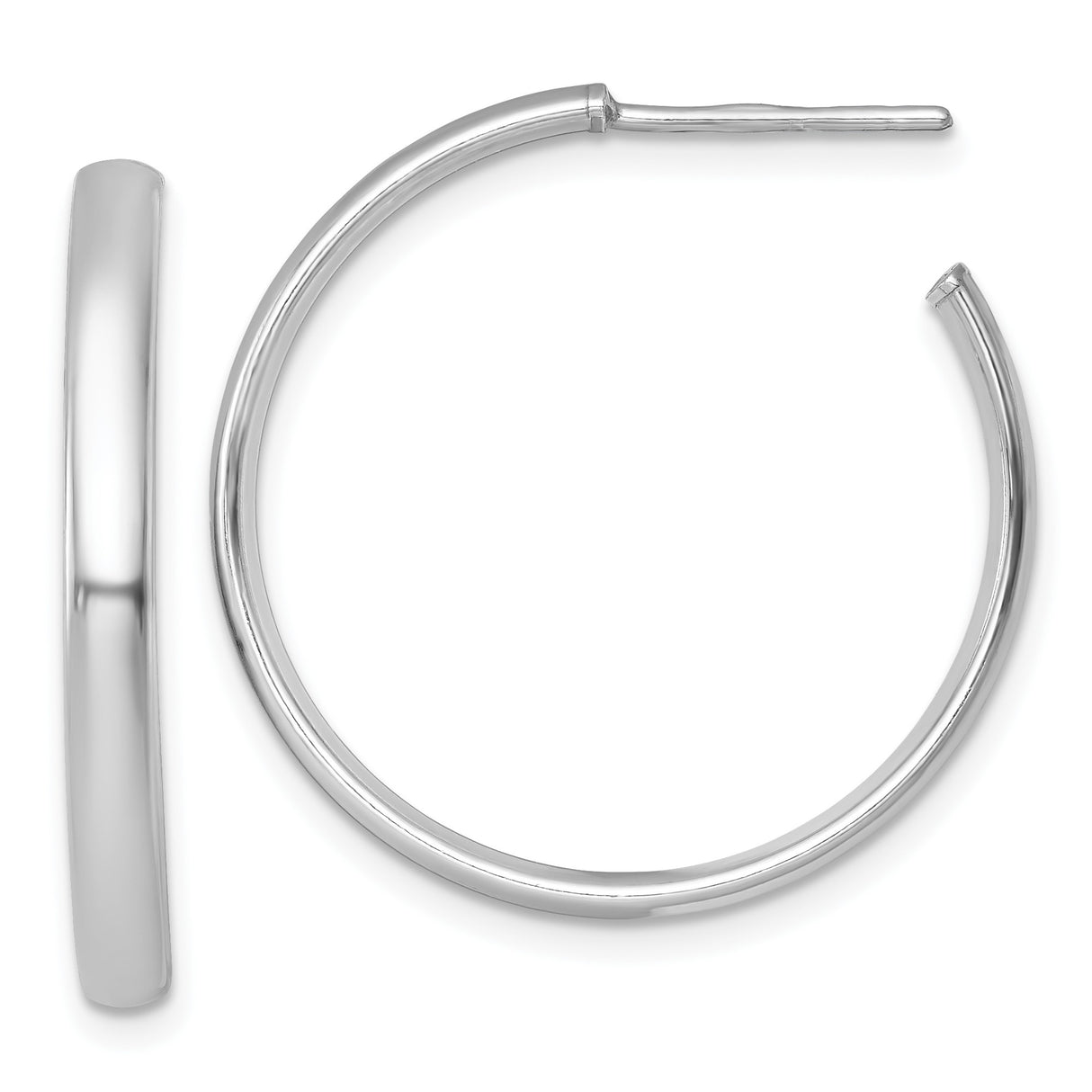 Sterling Silver Hoop Earrings, Polished Rhodium Finish, Lightweight Minimalist C-Hoop Style