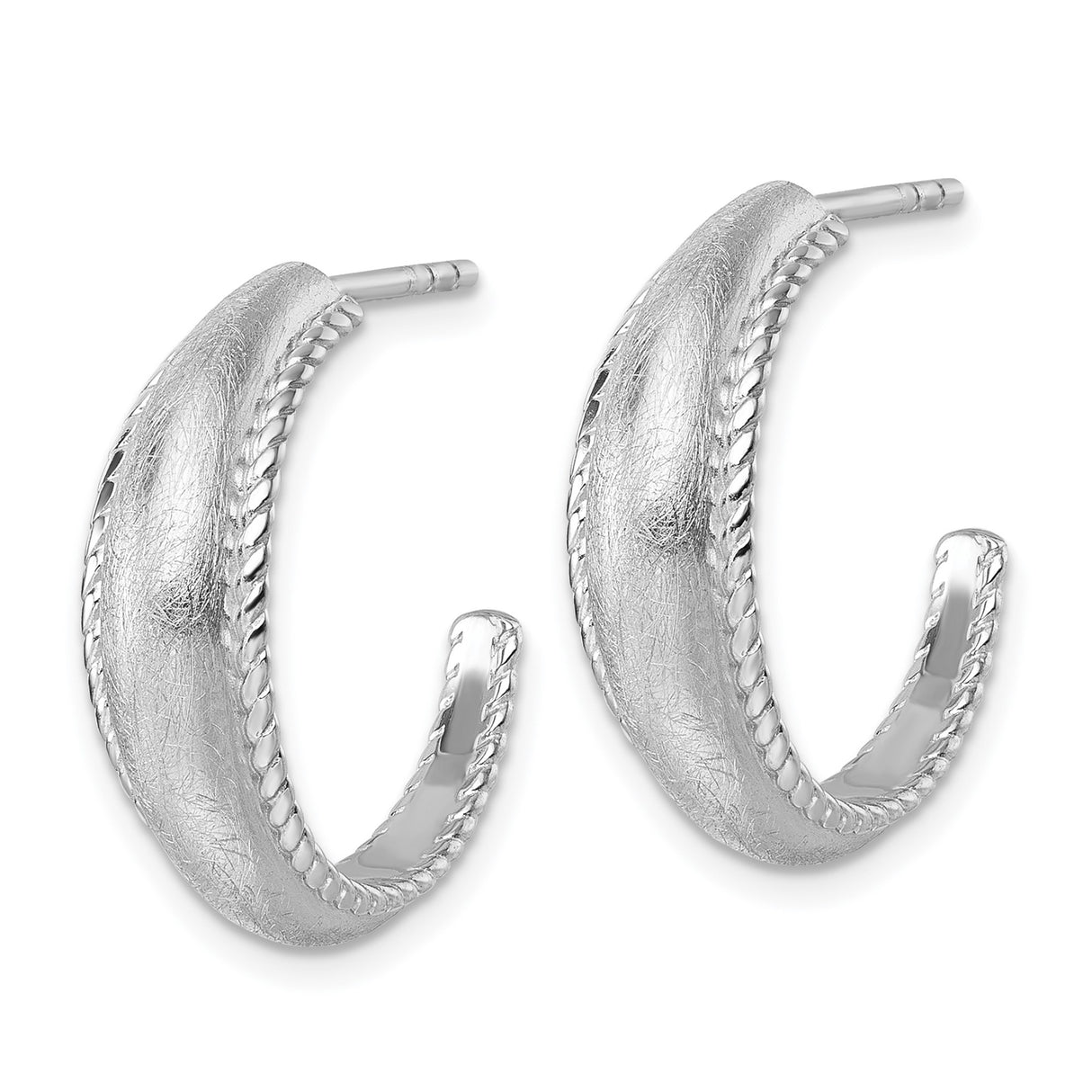 Sterling Silver Hoop Earrings with Brushed Finish, Textured Design, Rope Edge Detailing