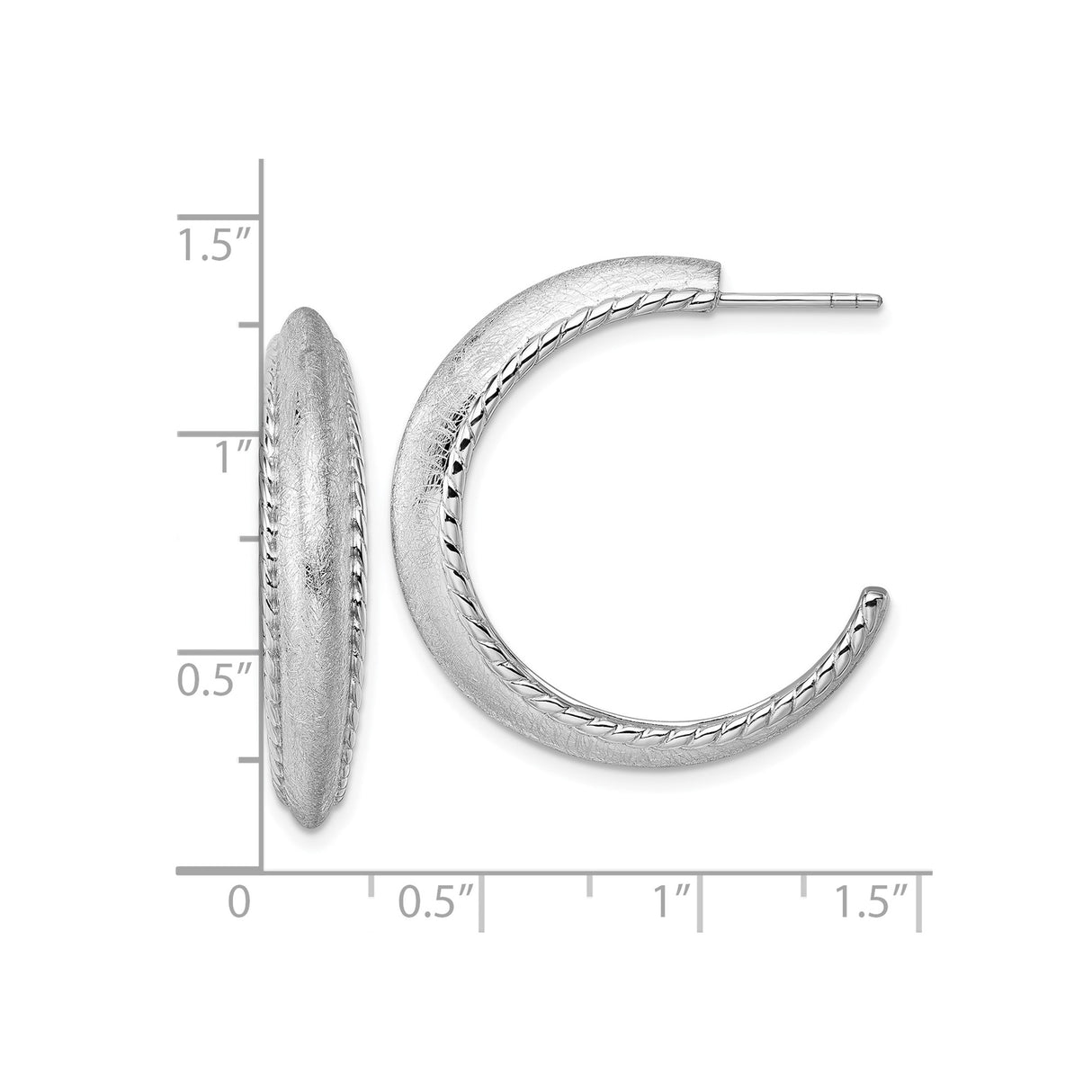 Sterling Silver Hoop Earrings with Polished Twisted Rope Border, Medium Lightweight Style