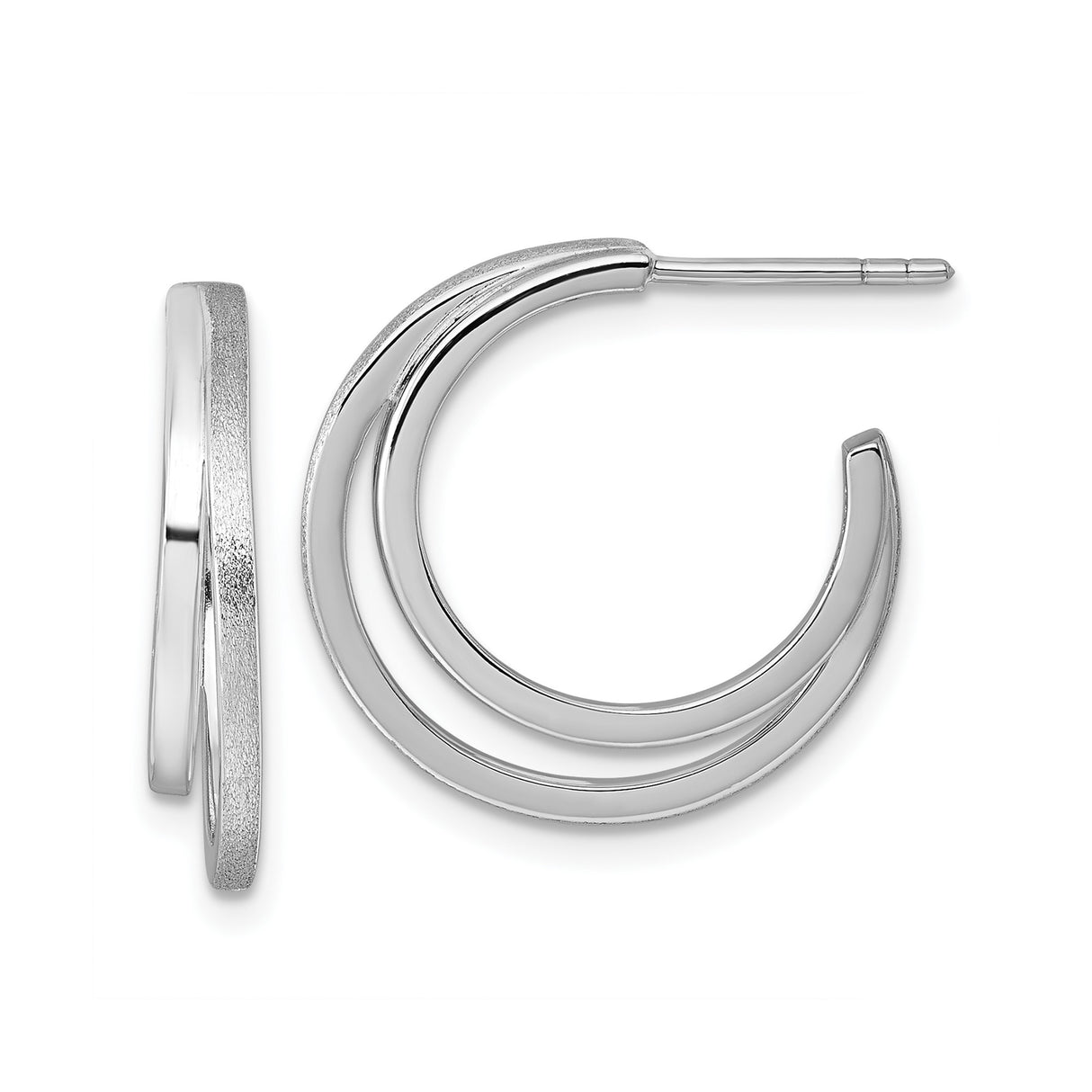 Sterling Silver Double Loop Hoop Earrings with Polished and Satin Finish