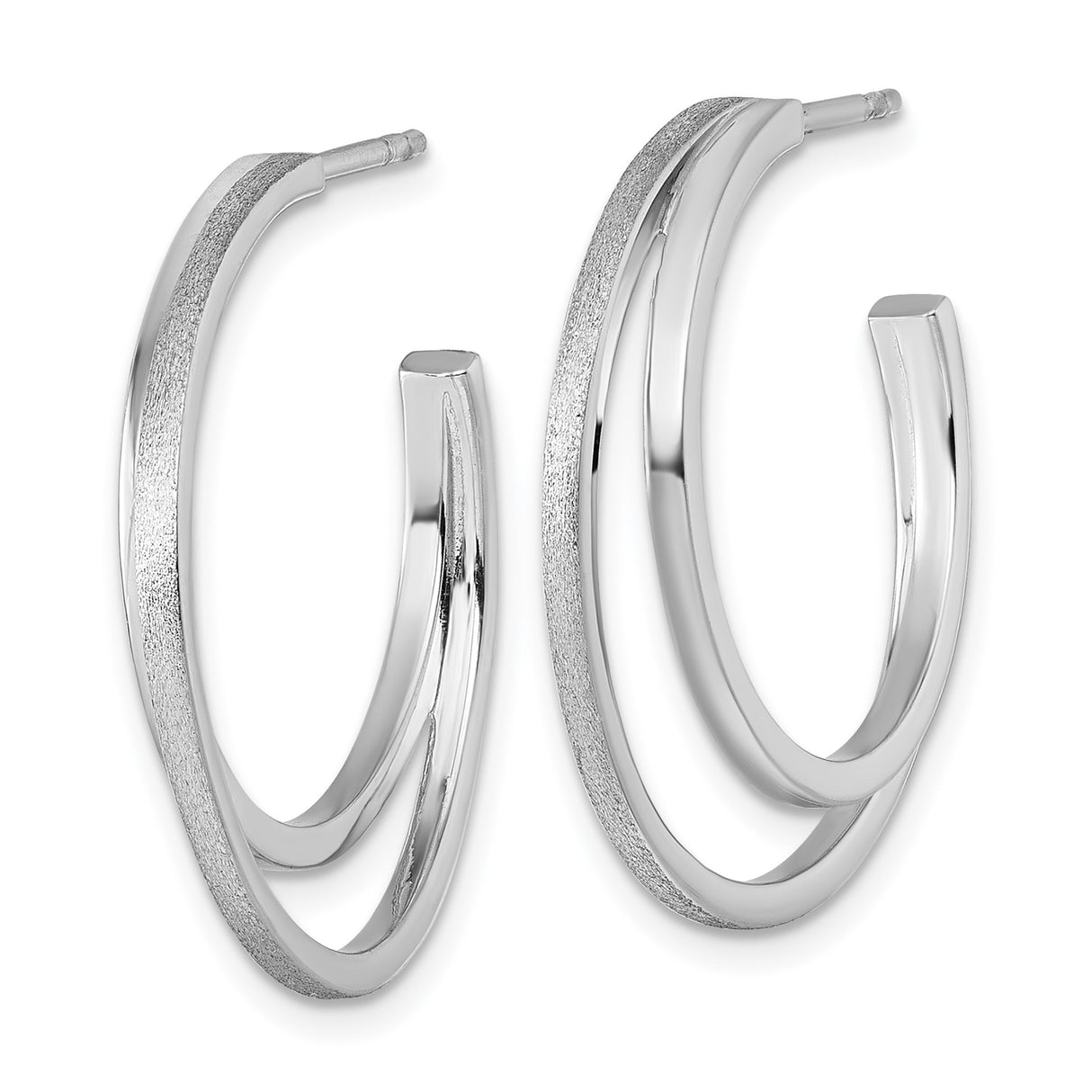 Sterling Silver Double Hoop Earrings with Brushed and Polished Finishes, Modern Layered Design