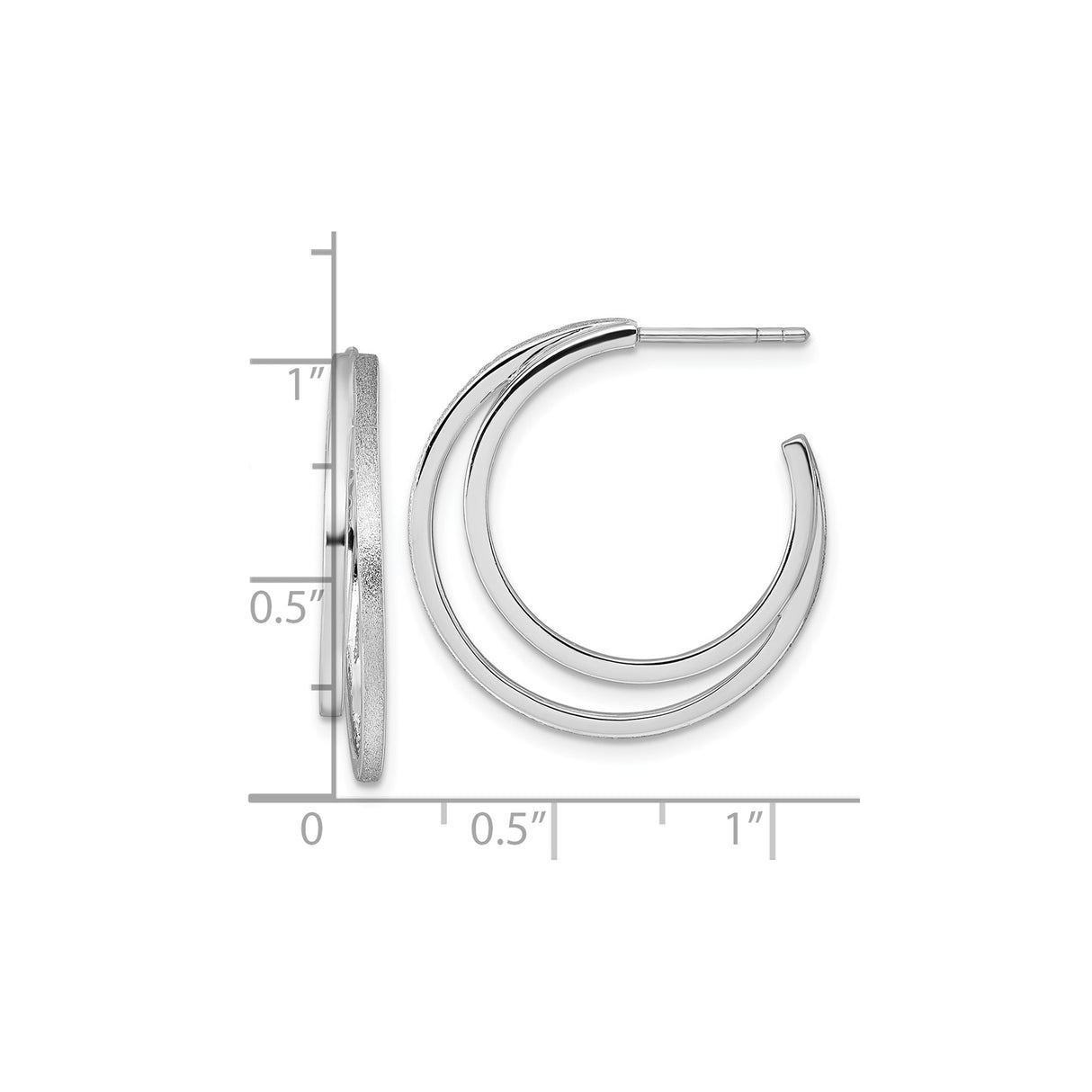 Sterling Silver Double Hoop Earrings with Brushed and Polished Finishes, Modern Layered Design