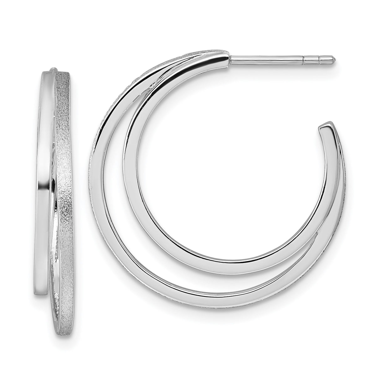 Sterling Silver Double Hoop Earrings with Brushed and Polished Finishes, Modern Layered Design