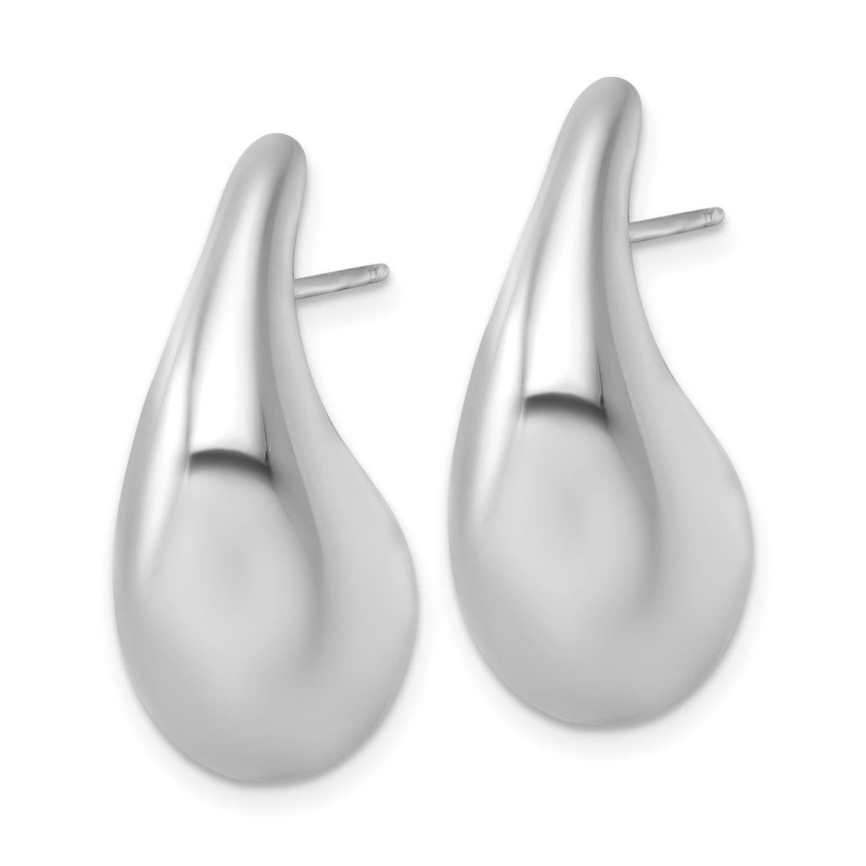 Sterling Silver Teardrop Stud Earrings, Rhodium Plated with Smooth Organic Shape