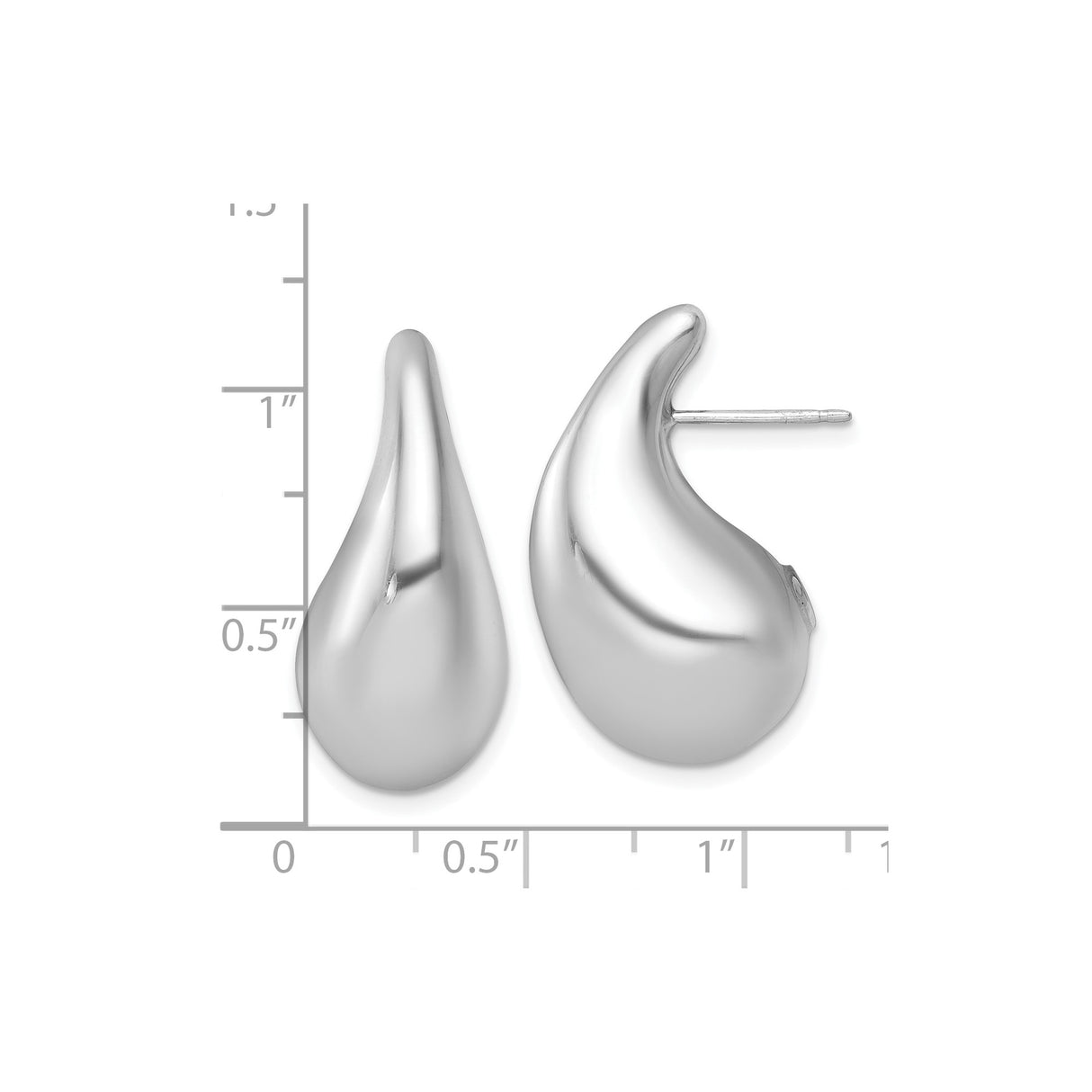 Sterling Silver Teardrop Stud Earrings, Rhodium Plated with Smooth Organic Shape