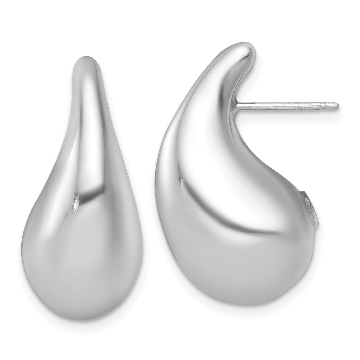Sterling Silver Teardrop Stud Earrings, Rhodium Plated with Smooth Organic Shape