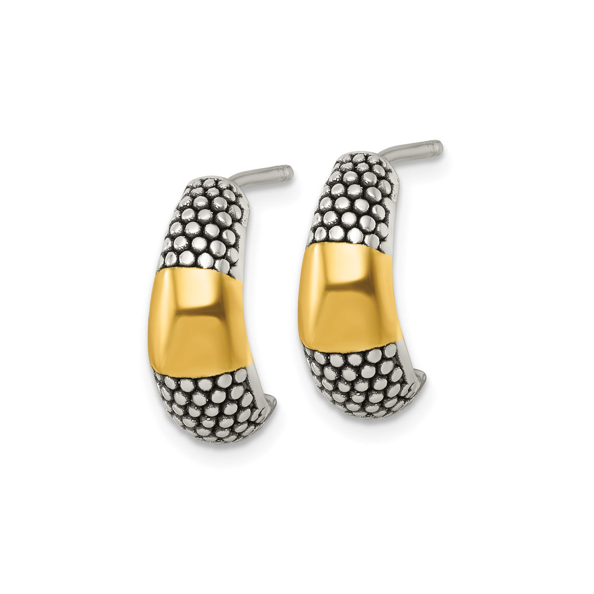 Sterling Silver Beaded Hoop Earrings, Two-Tone Textured J Hoops for Women